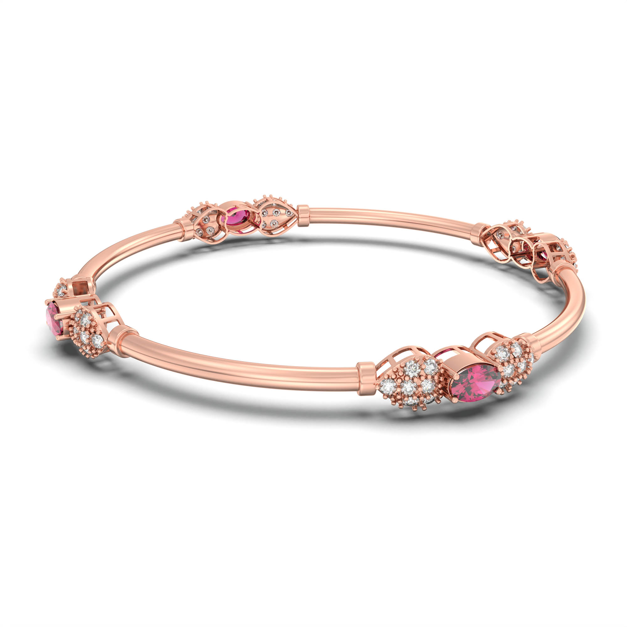 Lab-Grown Diamond and Ruby Bangle in 18K Rose Gold – 1.4 Ct Diamonds, 12 g (Design K1-6) thumbnail