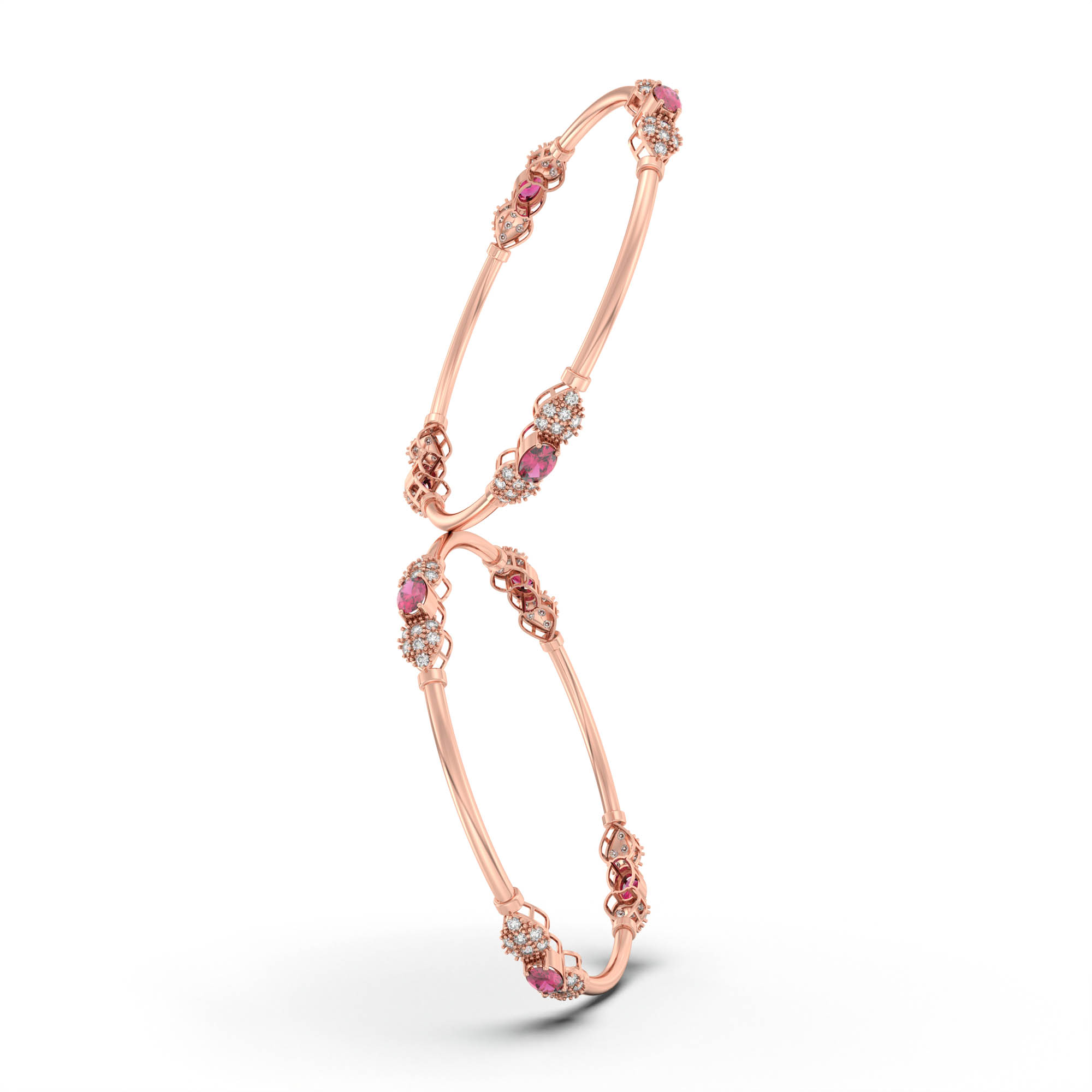 Lab-Grown Diamond and Ruby Bangle in 18K Rose Gold – 1.4 Ct Diamonds, 12 g (Design K1-6) thumbnail