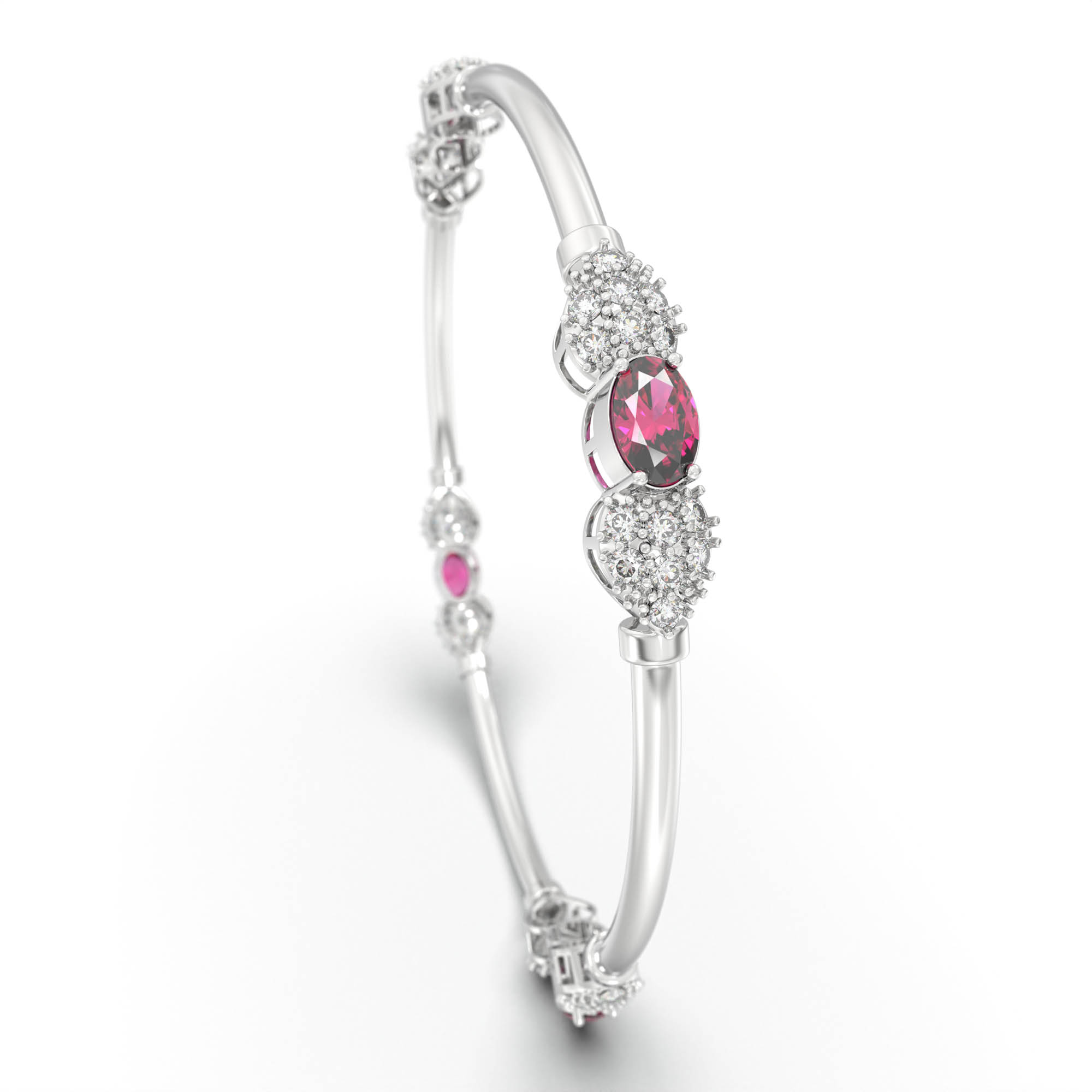 Lab-Grown Diamond and Ruby Bangle in 18K White Gold – 1.4 Ct Diamonds, 12 g (Design K1-6) thumbnail