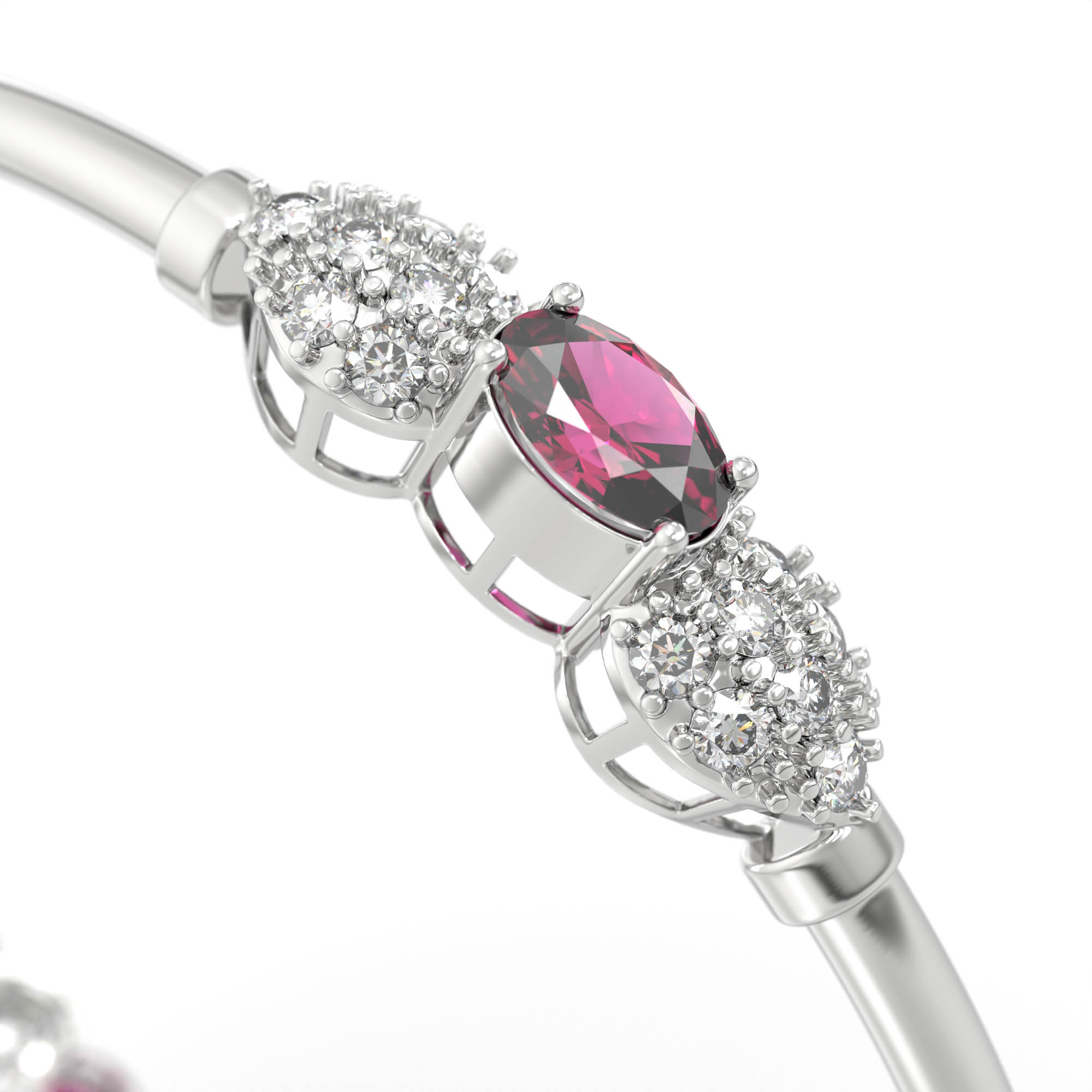 Lab-Grown Diamond and Ruby Bangle in 18K White Gold – 1.4 Ct Diamonds, 12 g (Design K1-6) thumbnail