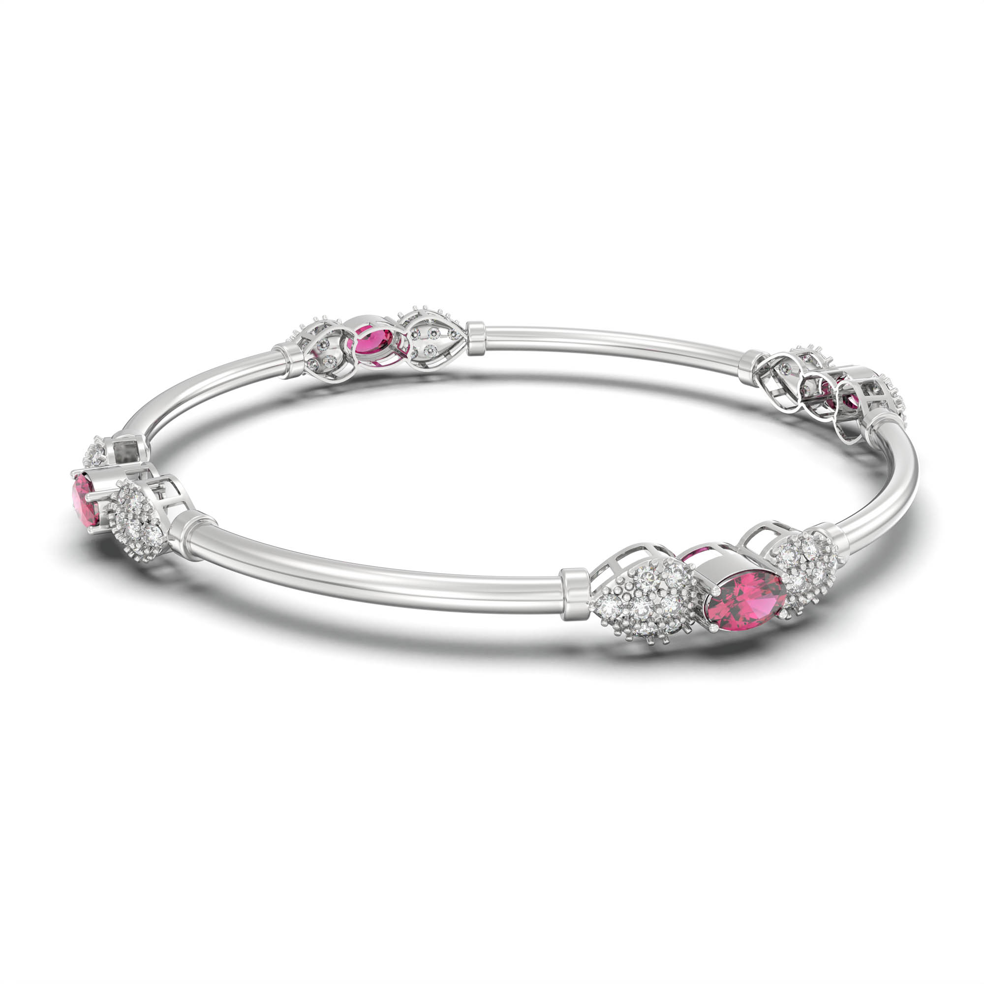 Lab-Grown Diamond and Ruby Bangle in 18K White Gold – 1.4 Ct Diamonds, 12 g (Design K1-6) thumbnail