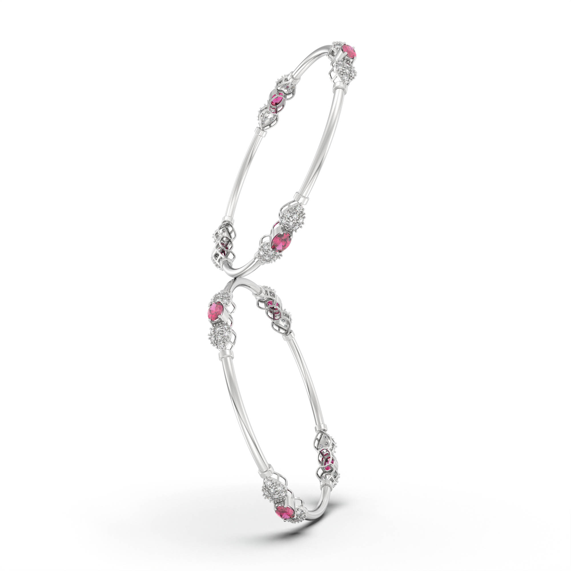 Lab-Grown Diamond and Ruby Bangle in 18K White Gold – 1.4 Ct Diamonds, 12 g (Design K1-6) thumbnail