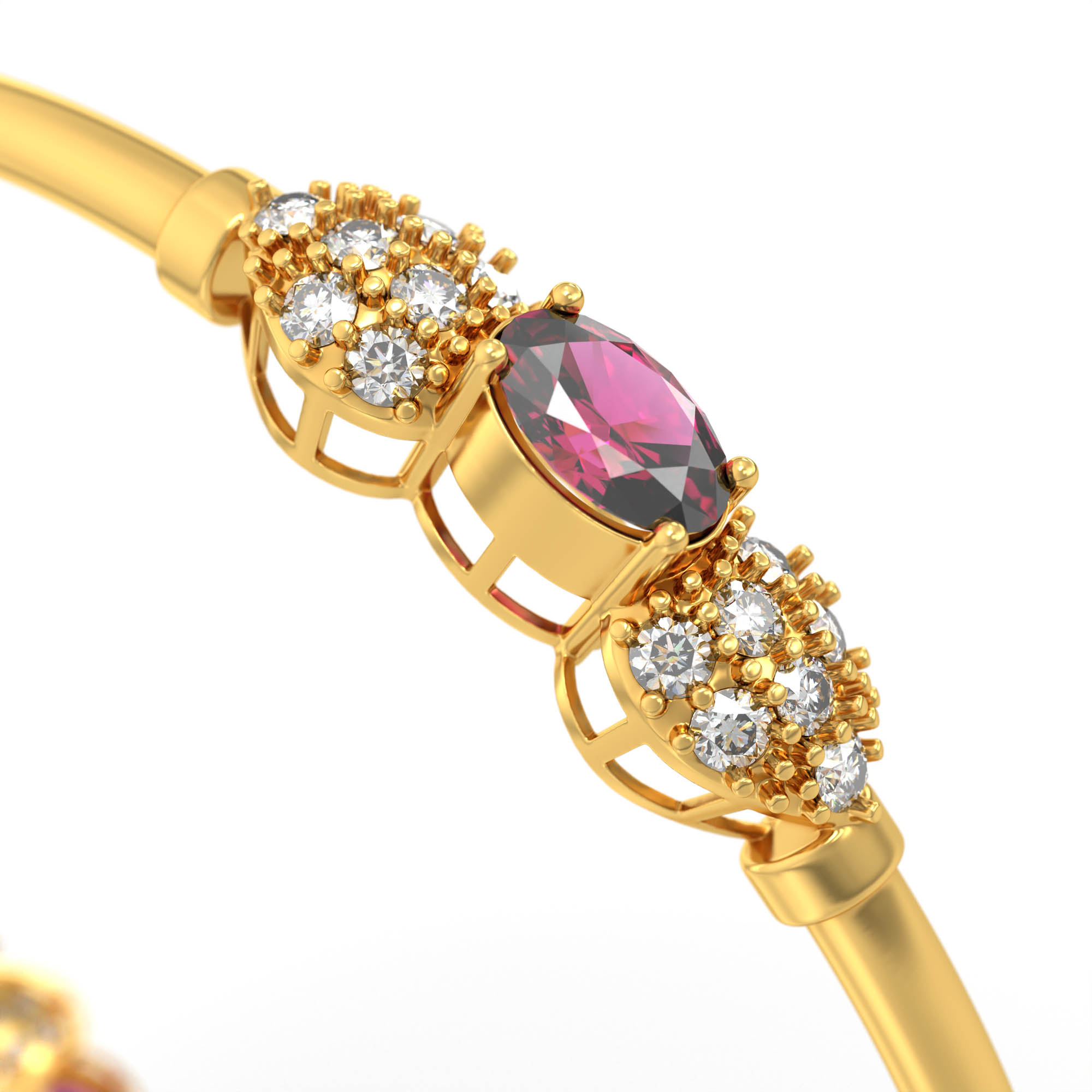 Lab-Grown Diamond and Ruby Bangle in 22K Yellow Gold – 1.4 Ct Diamonds, 12 g (Design K1-6) thumbnail