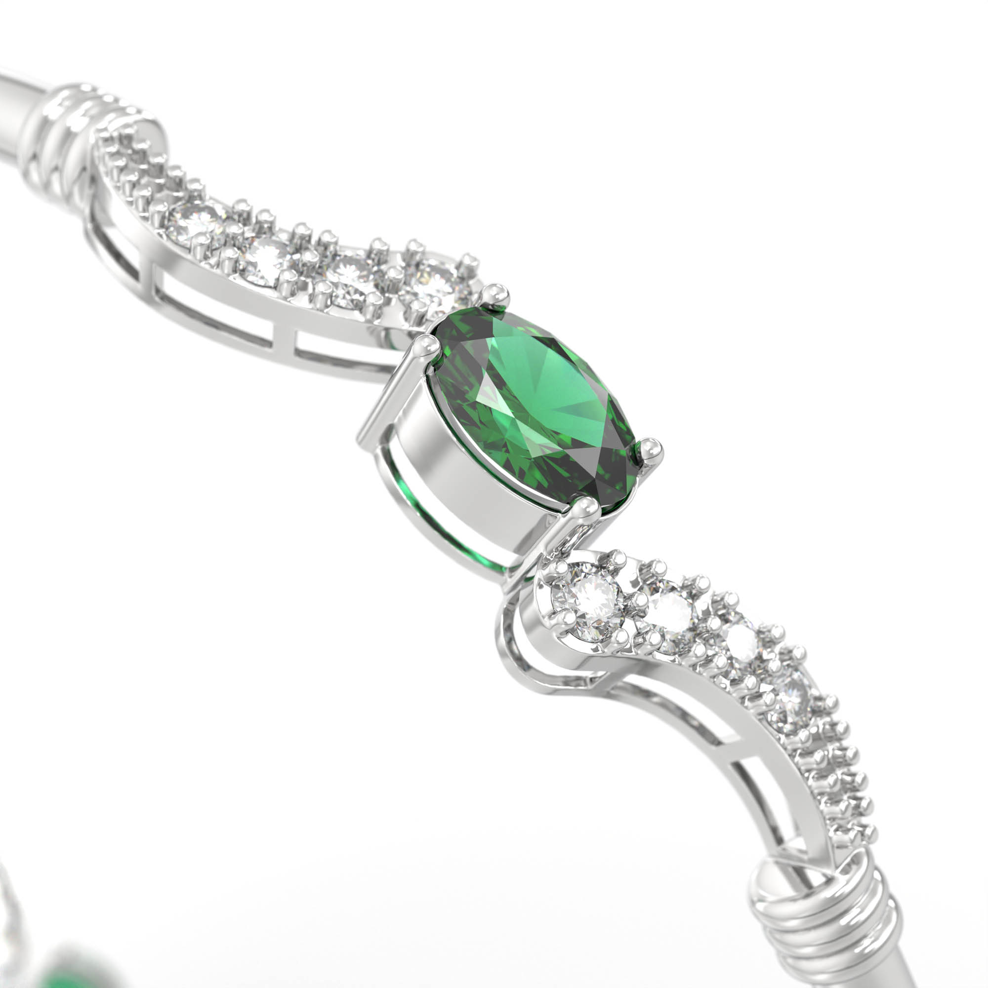 Lab-Grown Diamond and Emerald Bangle in 18K White Gold – 0.84 Ct Diamonds, 12 g (Design K1-7) thumbnail