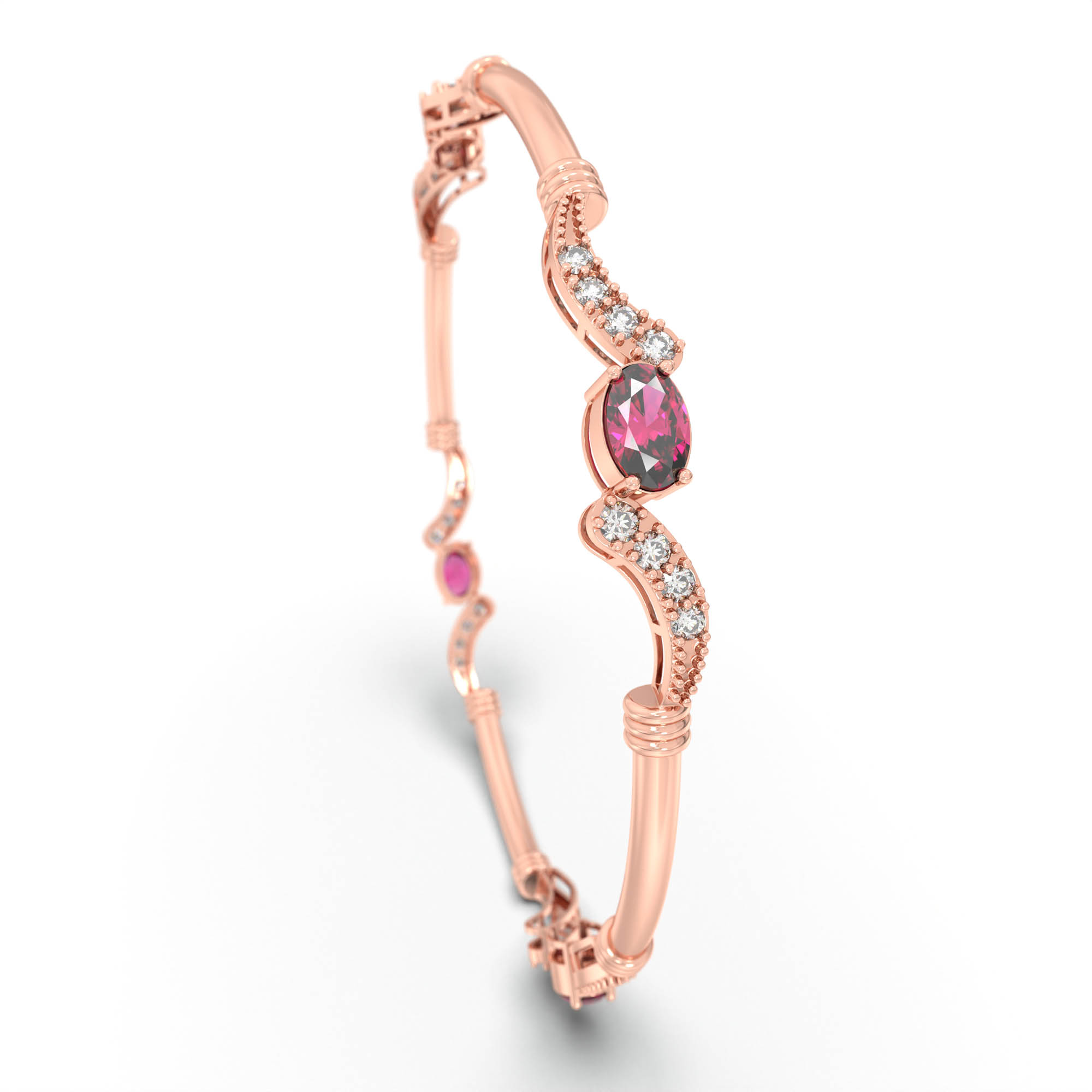 Lab-Grown Diamond and Ruby Bangle in 18K Rose Gold – 0.84 Ct Diamonds, 12 g (Design K1-7) thumbnail
