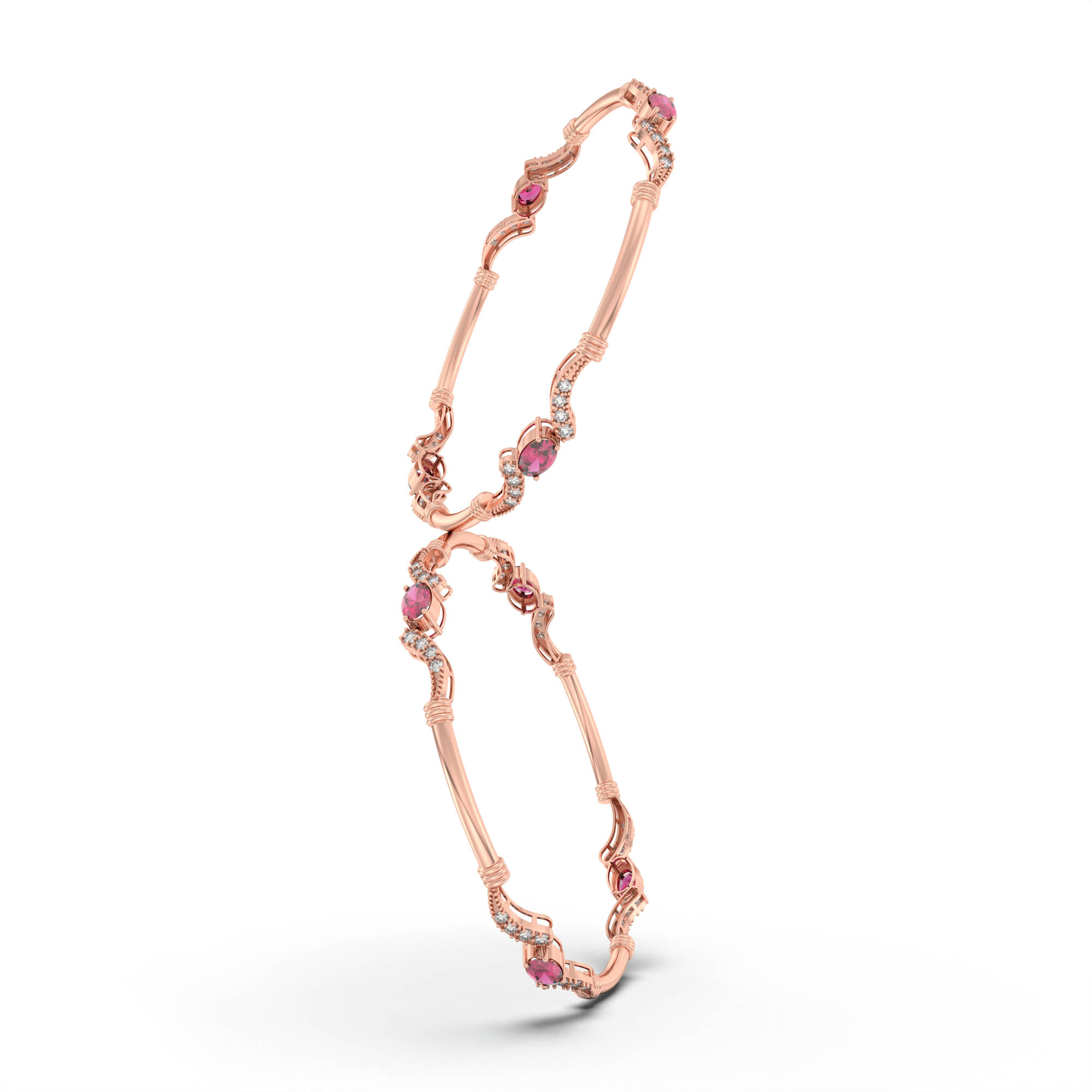 Lab-Grown Diamond and Ruby Bangle in 18K Rose Gold – 0.84 Ct Diamonds, 12 g (Design K1-7) thumbnail