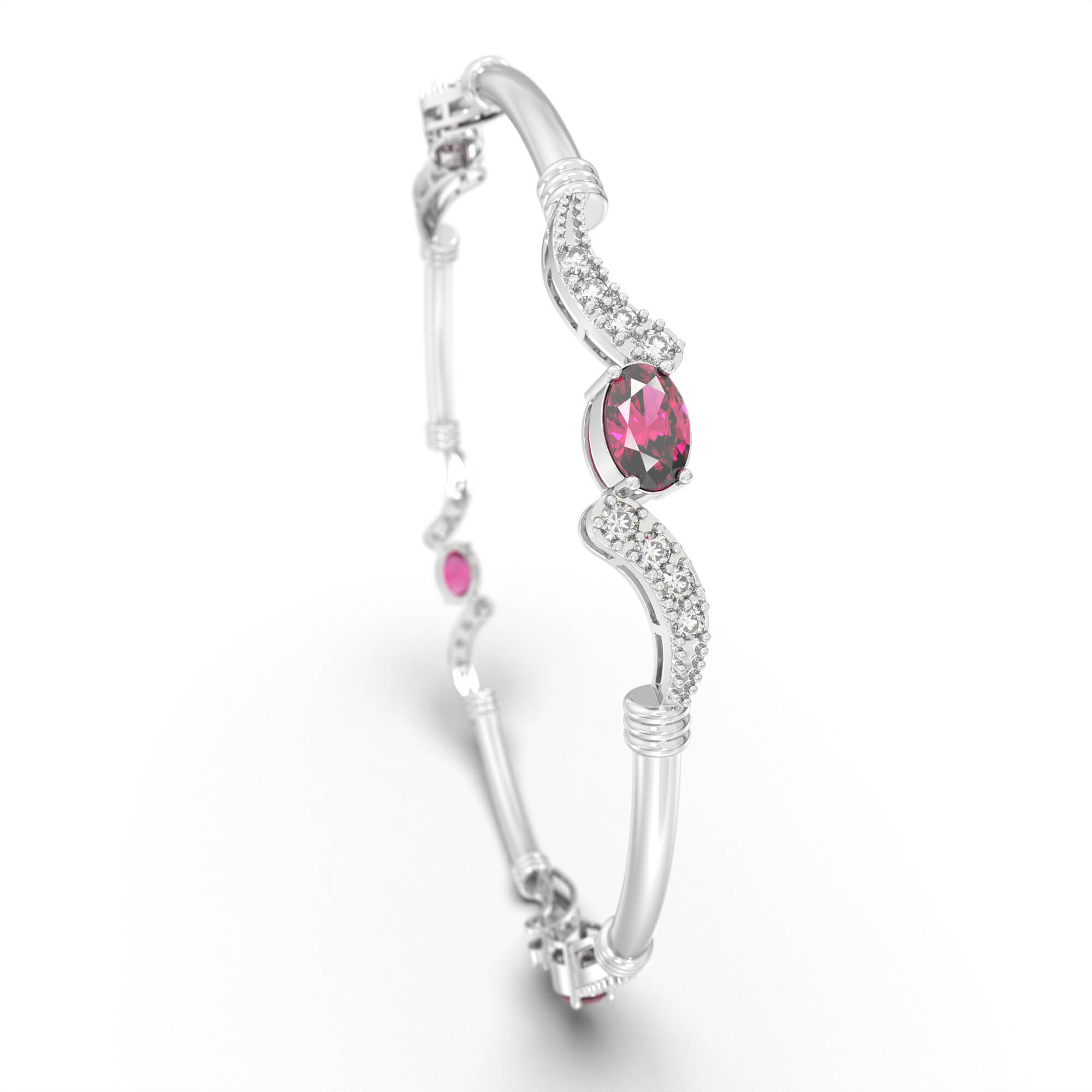 Lab-Grown Diamond and Ruby Bangle in 18K White Gold – 0.84 Ct Diamonds, 12 g (Design K1-7) thumbnail