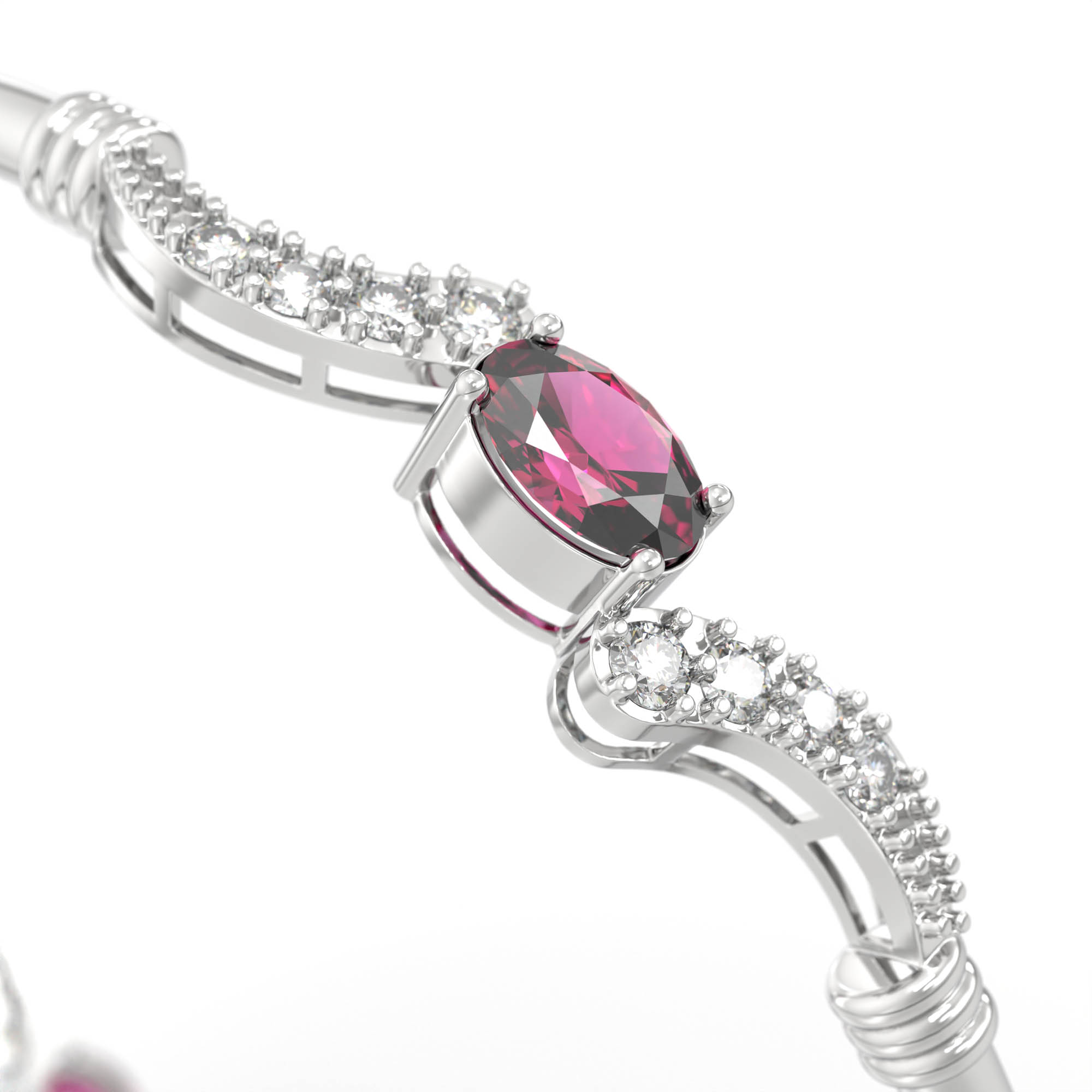 Lab-Grown Diamond and Ruby Bangle in 18K White Gold – 0.84 Ct Diamonds, 12 g (Design K1-7) thumbnail