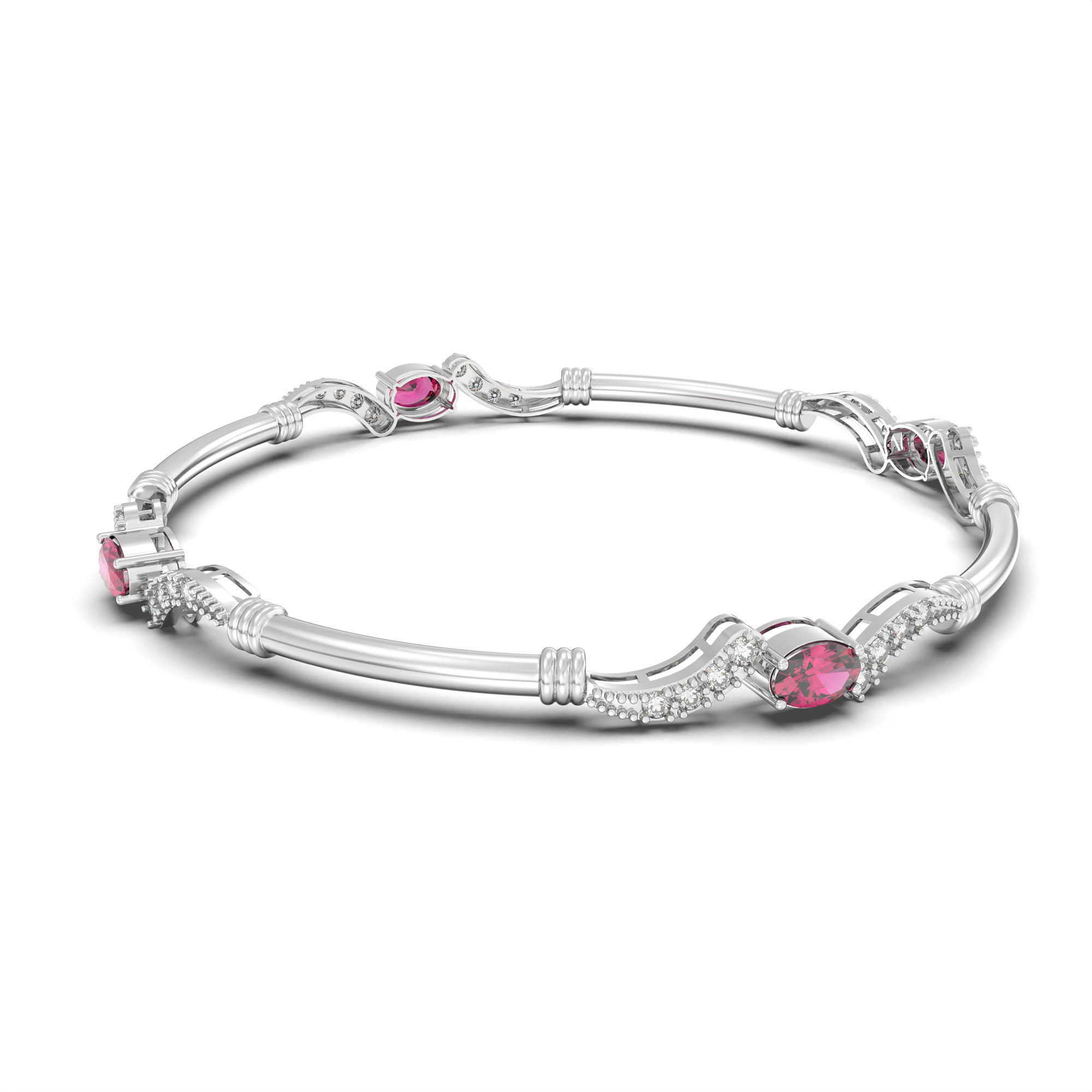 Lab-Grown Diamond and Ruby Bangle in 18K White Gold – 0.84 Ct Diamonds, 12 g (Design K1-7) thumbnail