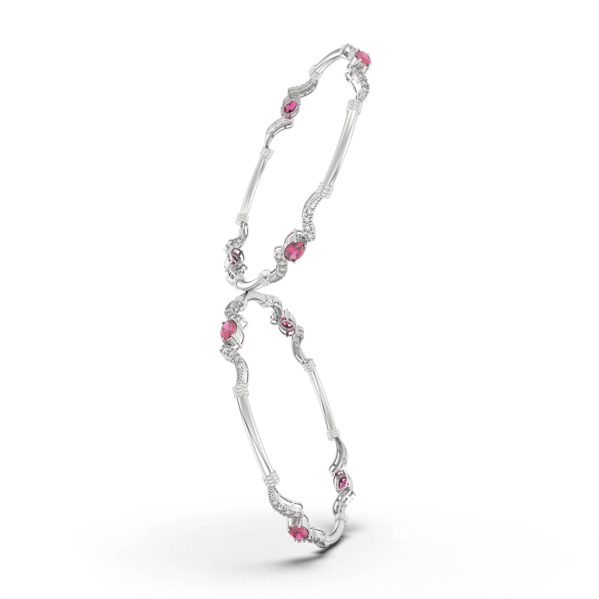 Lab-Grown Diamond and Ruby Bangle in 18K White Gold – 0.84 Ct Diamonds, 12 g (Design K1-7) thumbnail