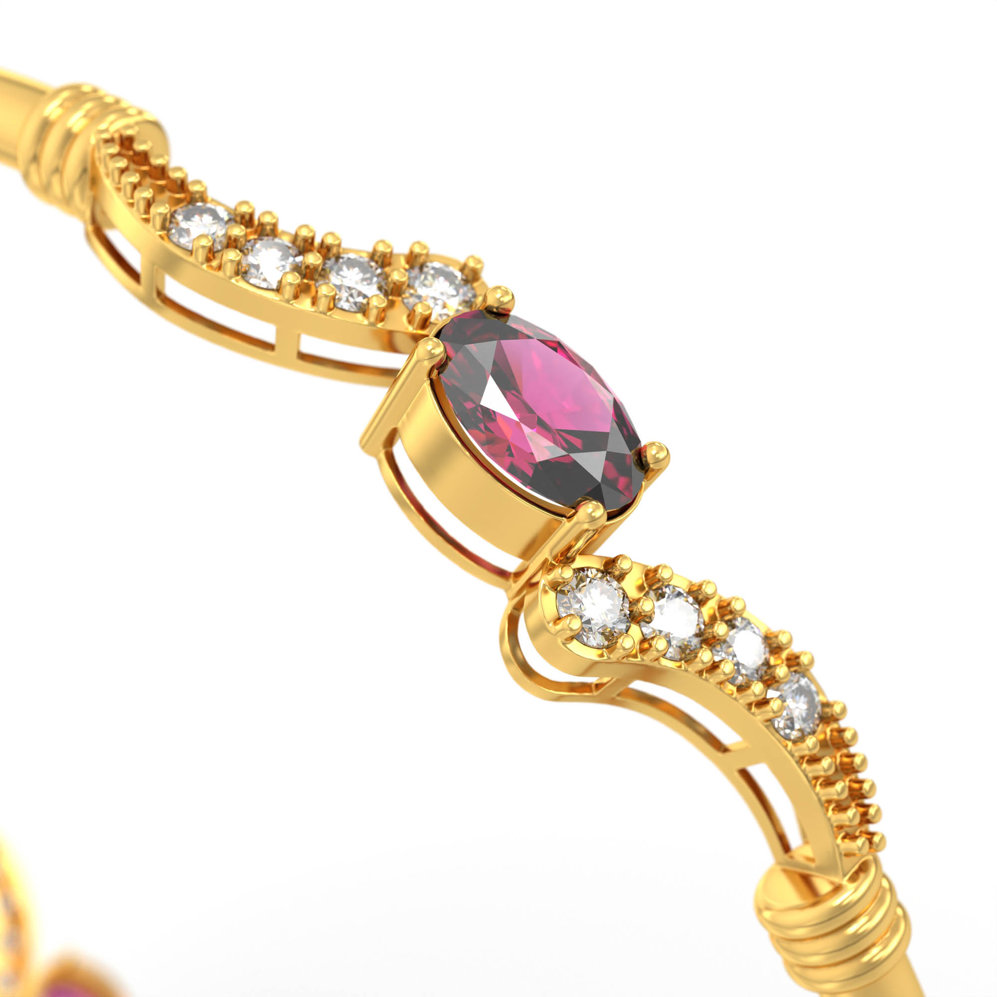 Lab-Grown Diamond and Ruby Bangle in 22K Yellow Gold – 0.84 Ct Diamonds, 12 g (Design K1-7) thumbnail