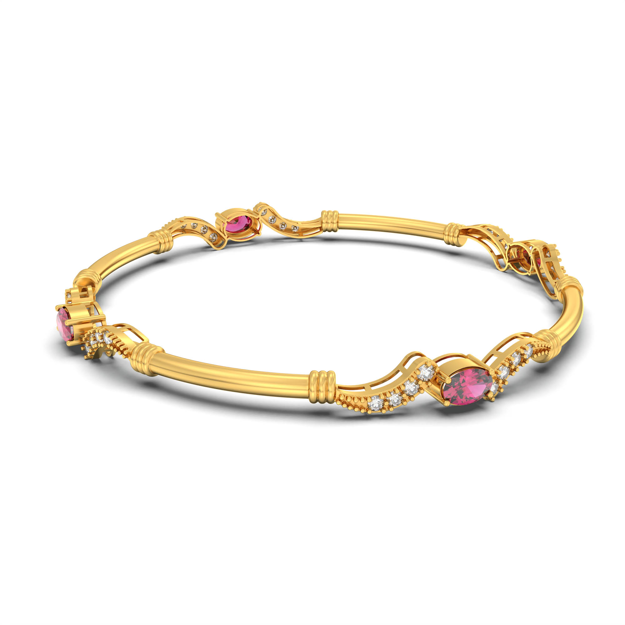 Lab-Grown Diamond and Ruby Bangle in 22K Yellow Gold – 0.84 Ct Diamonds, 12 g (Design K1-7) thumbnail