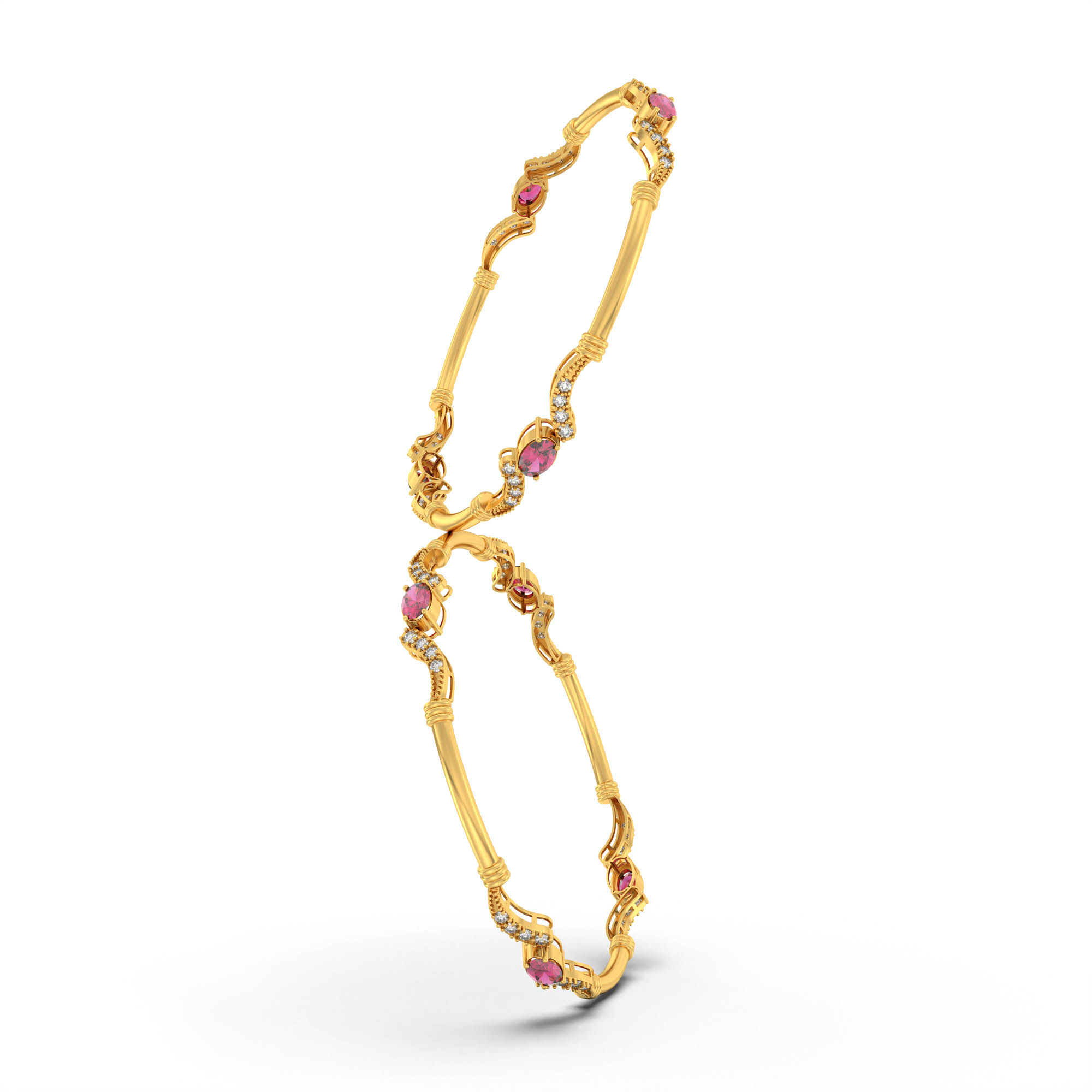 Lab-Grown Diamond and Ruby Bangle in 22K Yellow Gold – 0.84 Ct Diamonds, 12 g (Design K1-7) thumbnail