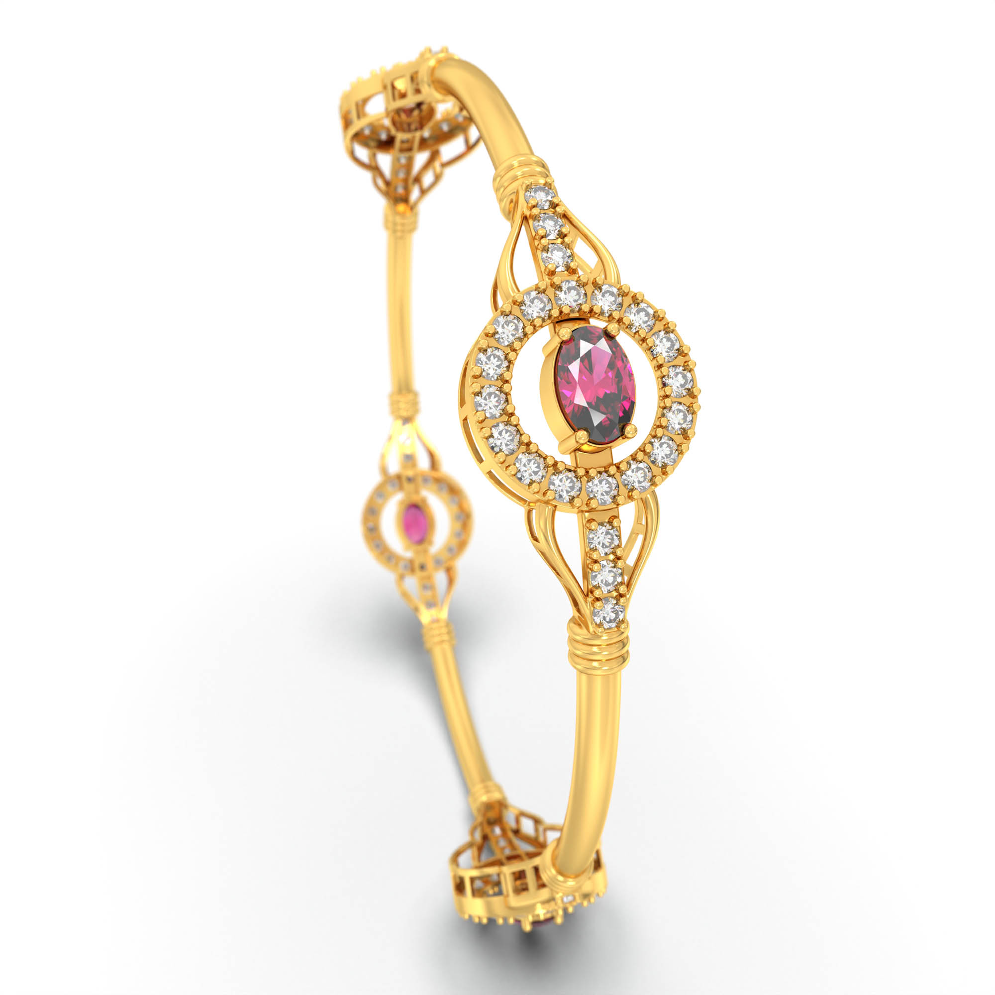 Lab-Grown Diamond and Ruby Bangle in 22K Yellow Gold – 2.2 Ct Diamonds thumbnail