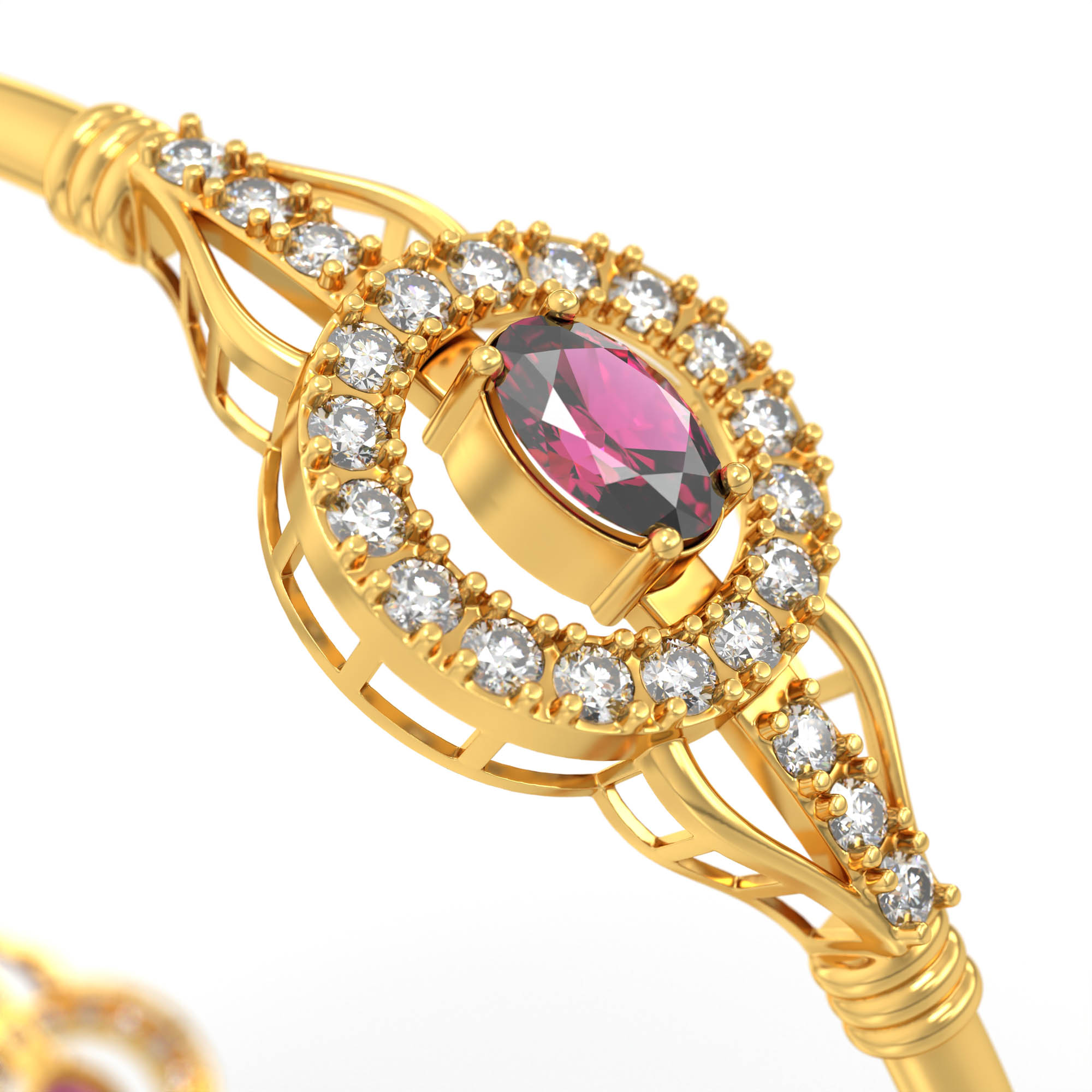 Lab-Grown Diamond and Ruby Bangle in 22K Yellow Gold – 2.2 Ct Diamonds thumbnail
