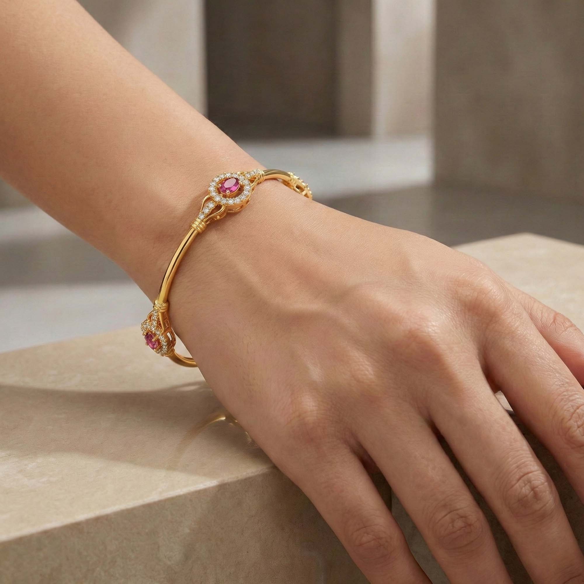 Lab-Grown Diamond and Ruby Bangle in 22K Yellow Gold – 2.2 Ct Diamonds thumbnail