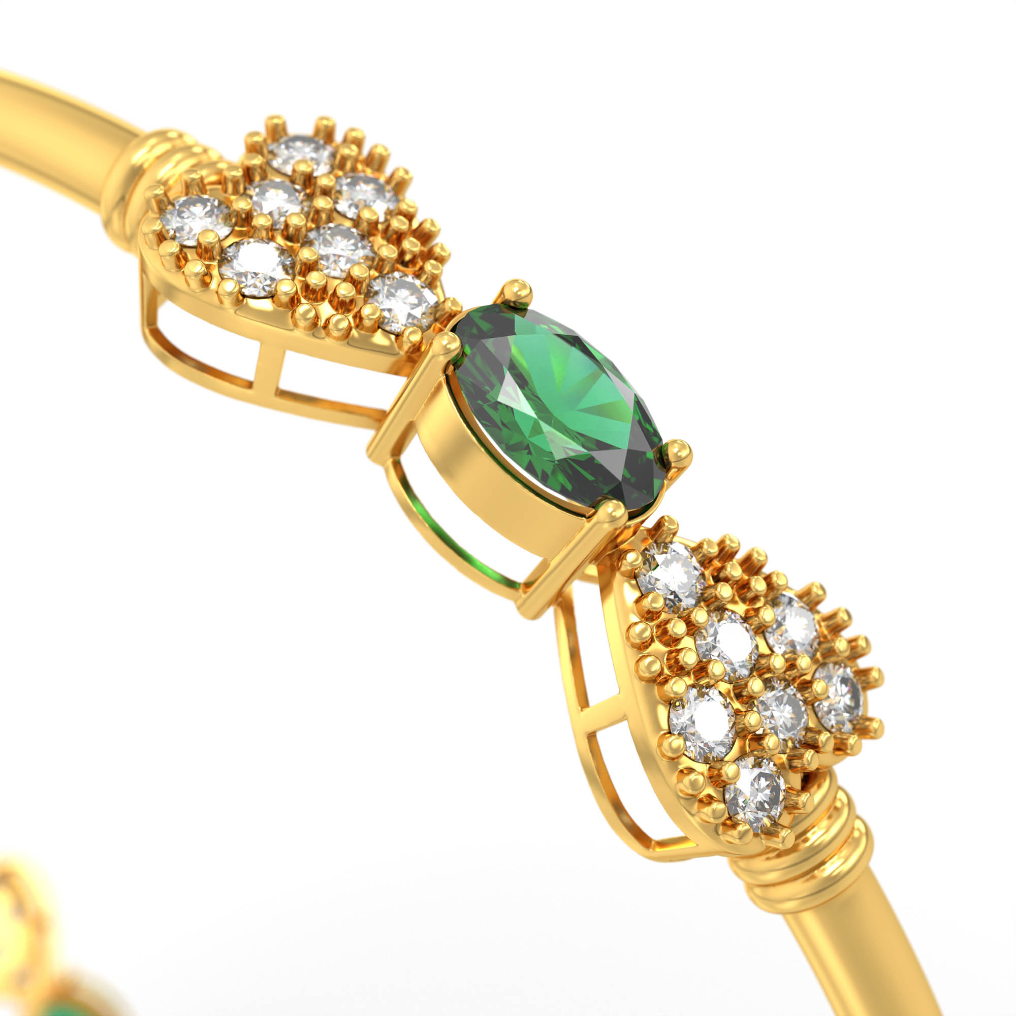 Lab-Grown Diamond and Emerald Bangle in 22K Yellow Gold – 1.4 Ct Diamonds, 12 g (Design K1-9) thumbnail