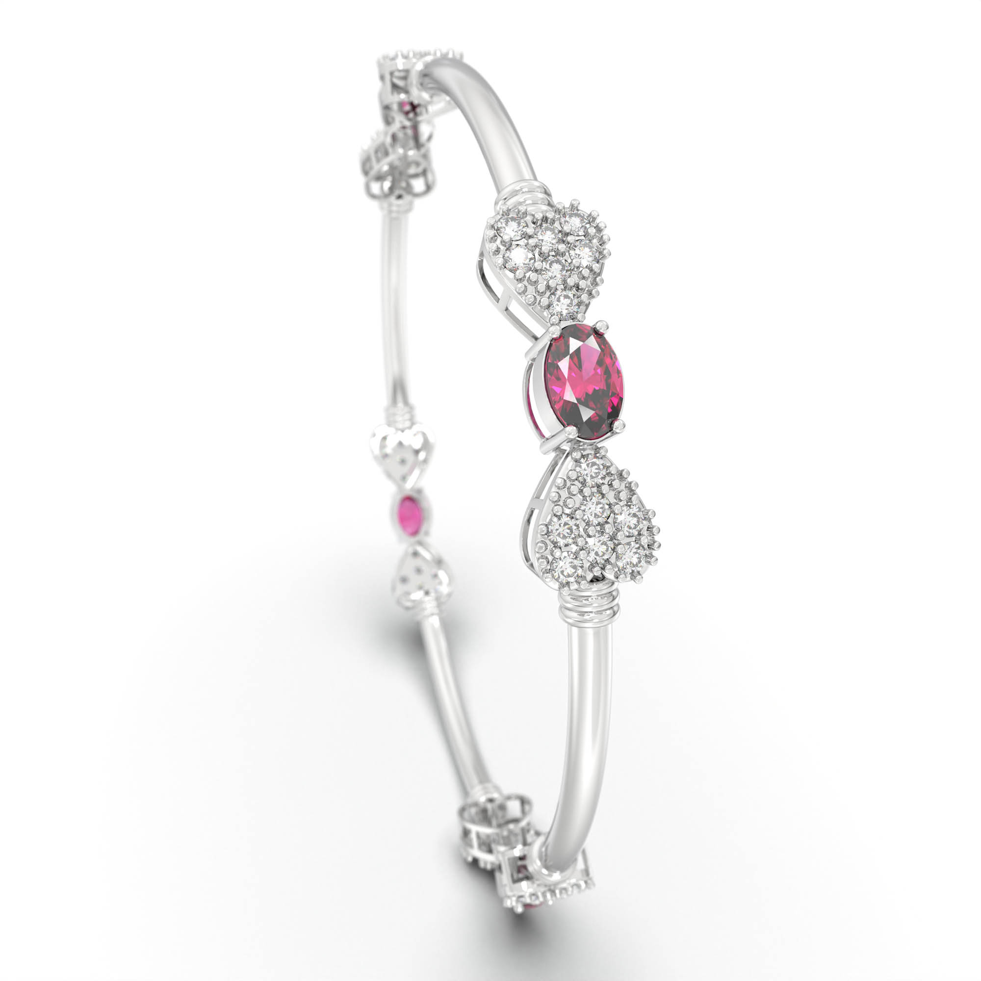 Lab-Grown Diamond and Ruby Bangle in 18K White Gold – 1.4 Ct Diamonds, 12 g (Design K1-9) thumbnail