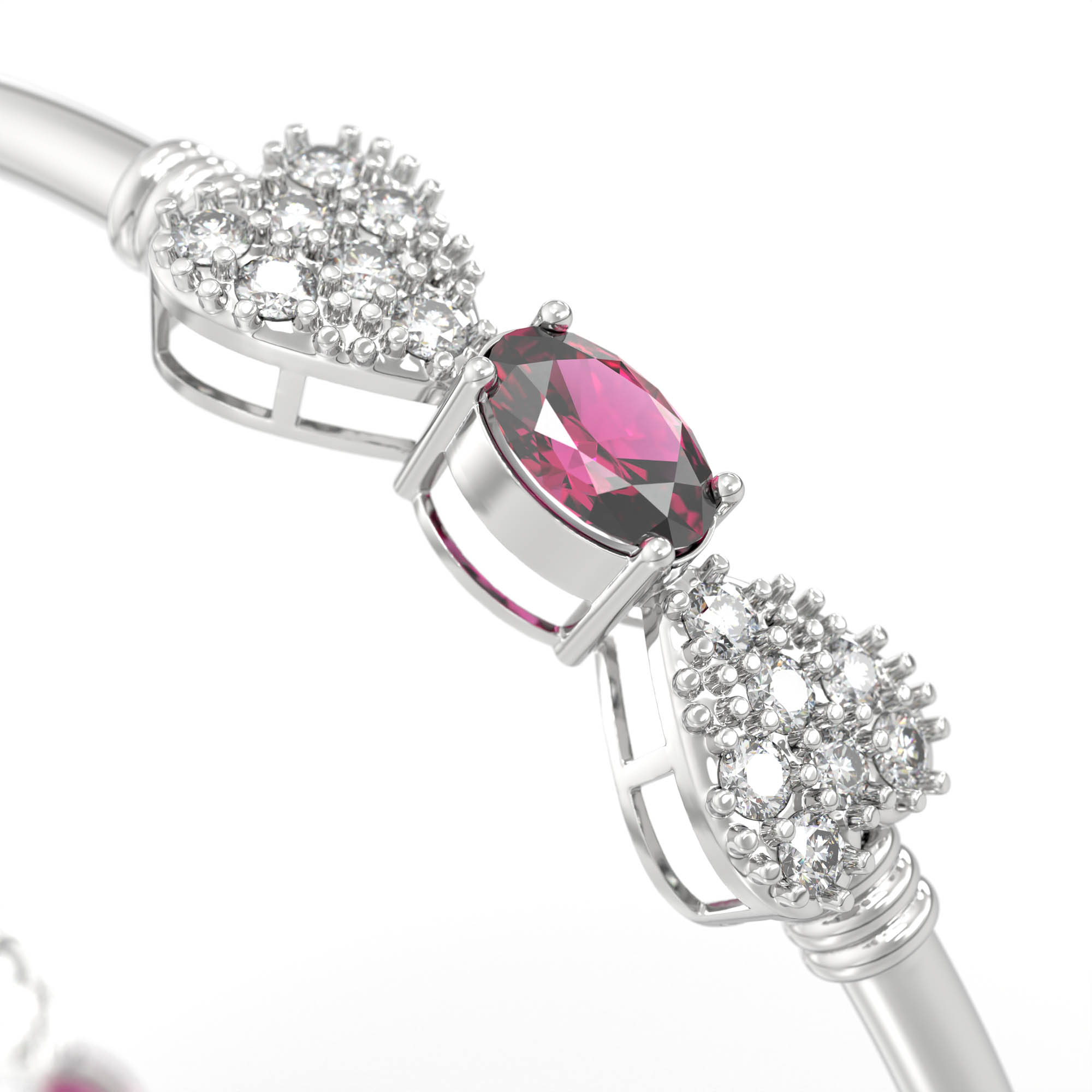 Lab-Grown Diamond and Ruby Bangle in 18K White Gold – 1.4 Ct Diamonds, 12 g (Design K1-9) thumbnail