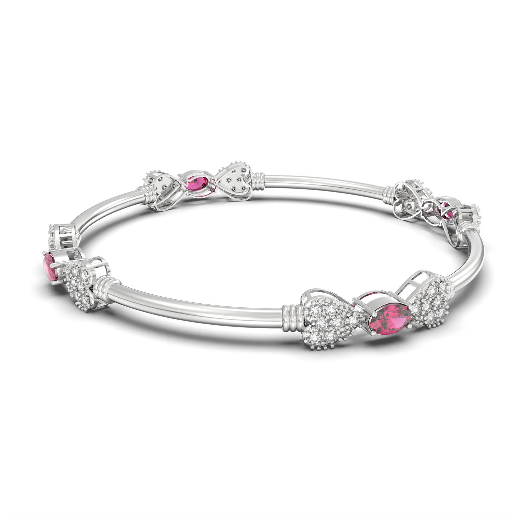 Lab-Grown Diamond and Ruby Bangle in 18K White Gold – 1.4 Ct Diamonds, 12 g (Design K1-9) thumbnail