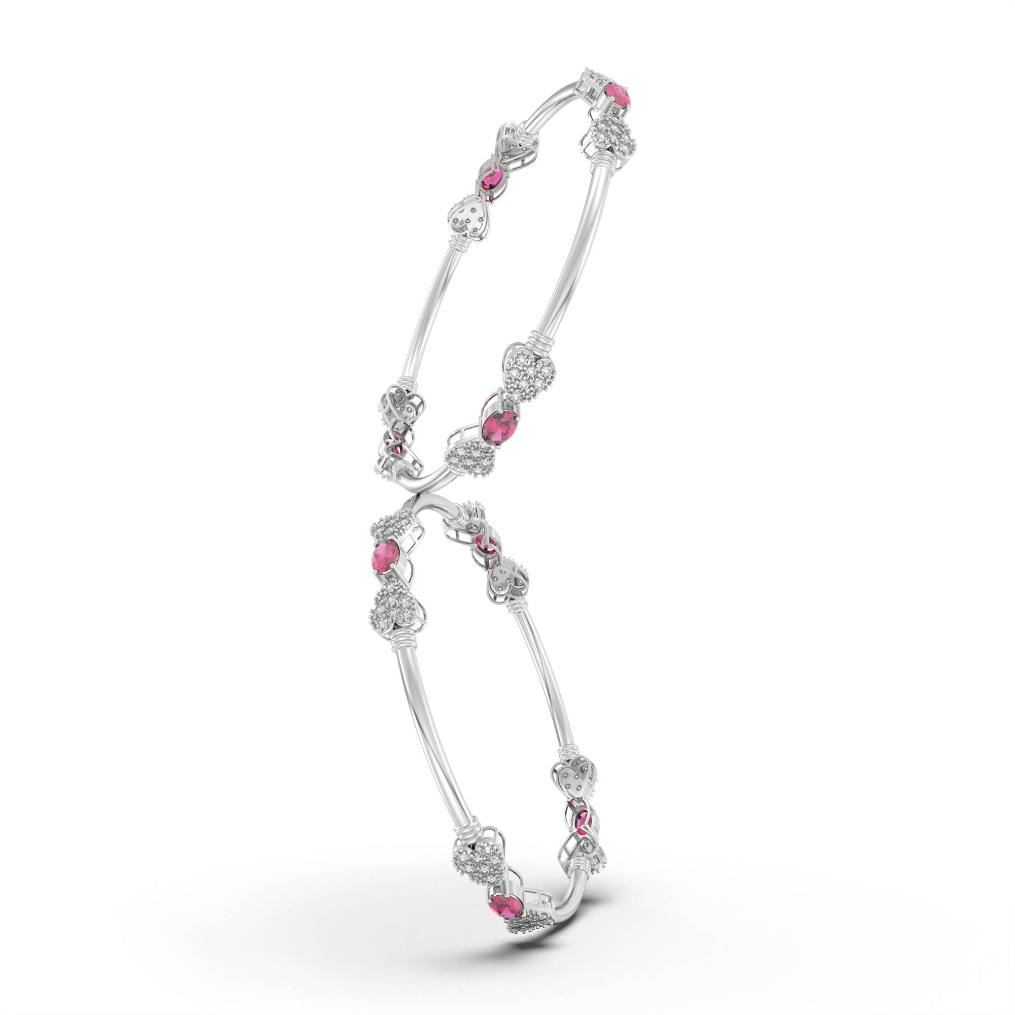Lab-Grown Diamond and Ruby Bangle in 18K White Gold – 1.4 Ct Diamonds, 12 g (Design K1-9) thumbnail