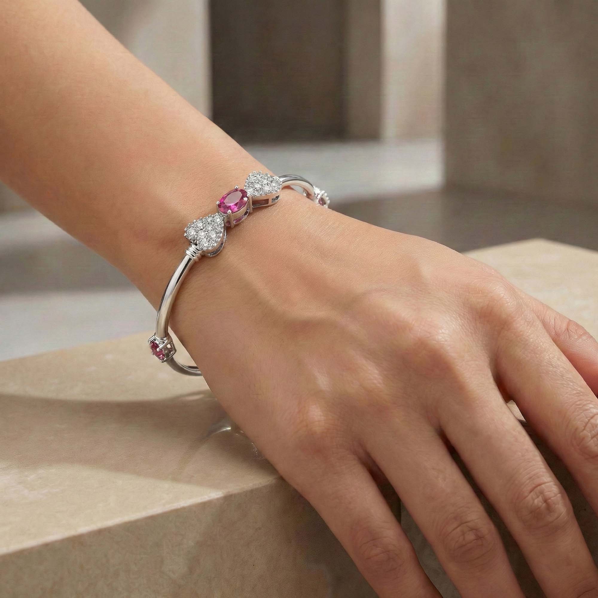 Lab-Grown Diamond and Ruby Bangle in 18K White Gold – 1.4 Ct Diamonds, 12 g (Design K1-9) thumbnail