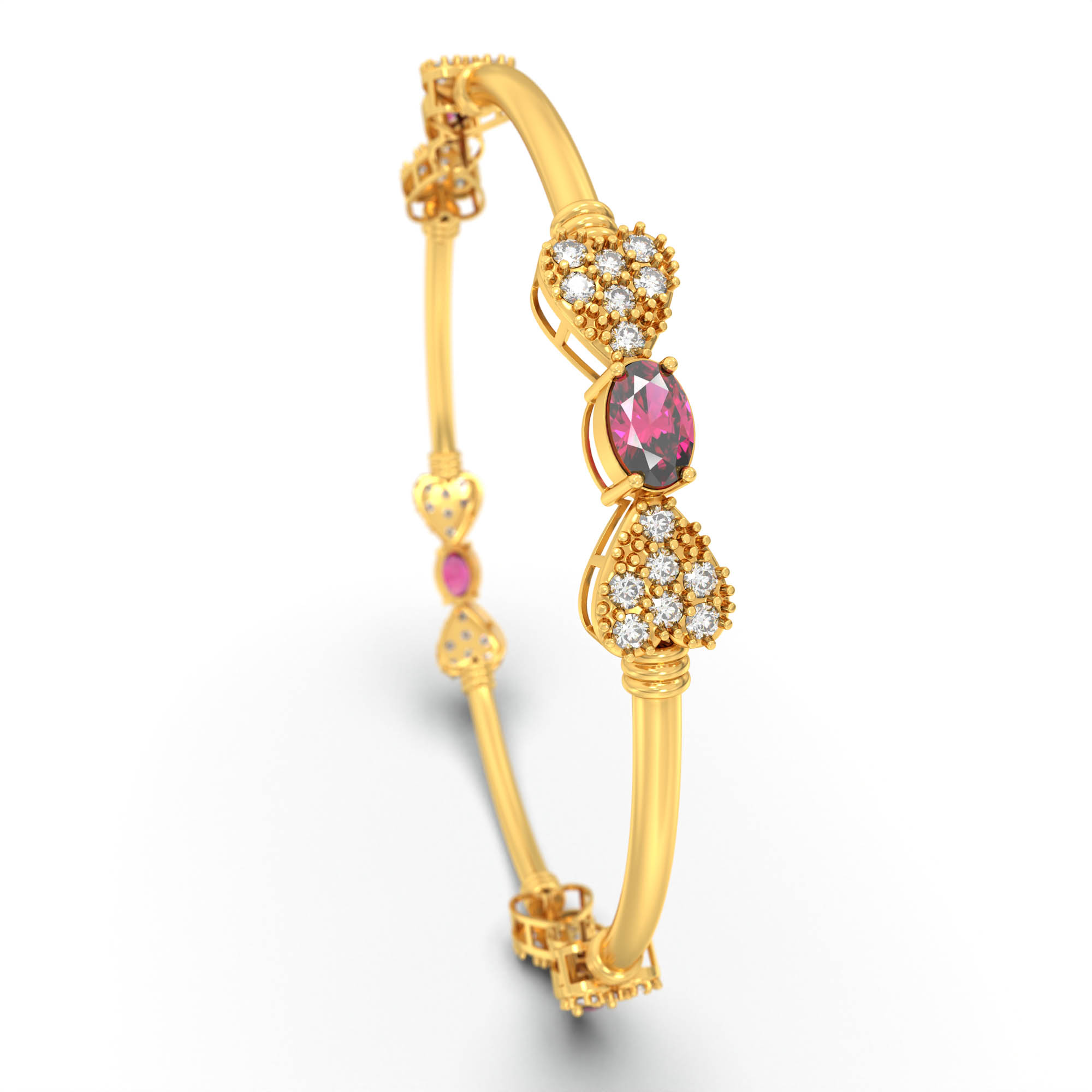 Lab-Grown Diamond and Ruby Bangle in 22K Yellow Gold – 1.4 Ct Diamonds, 12 g (Design K1-9) thumbnail
