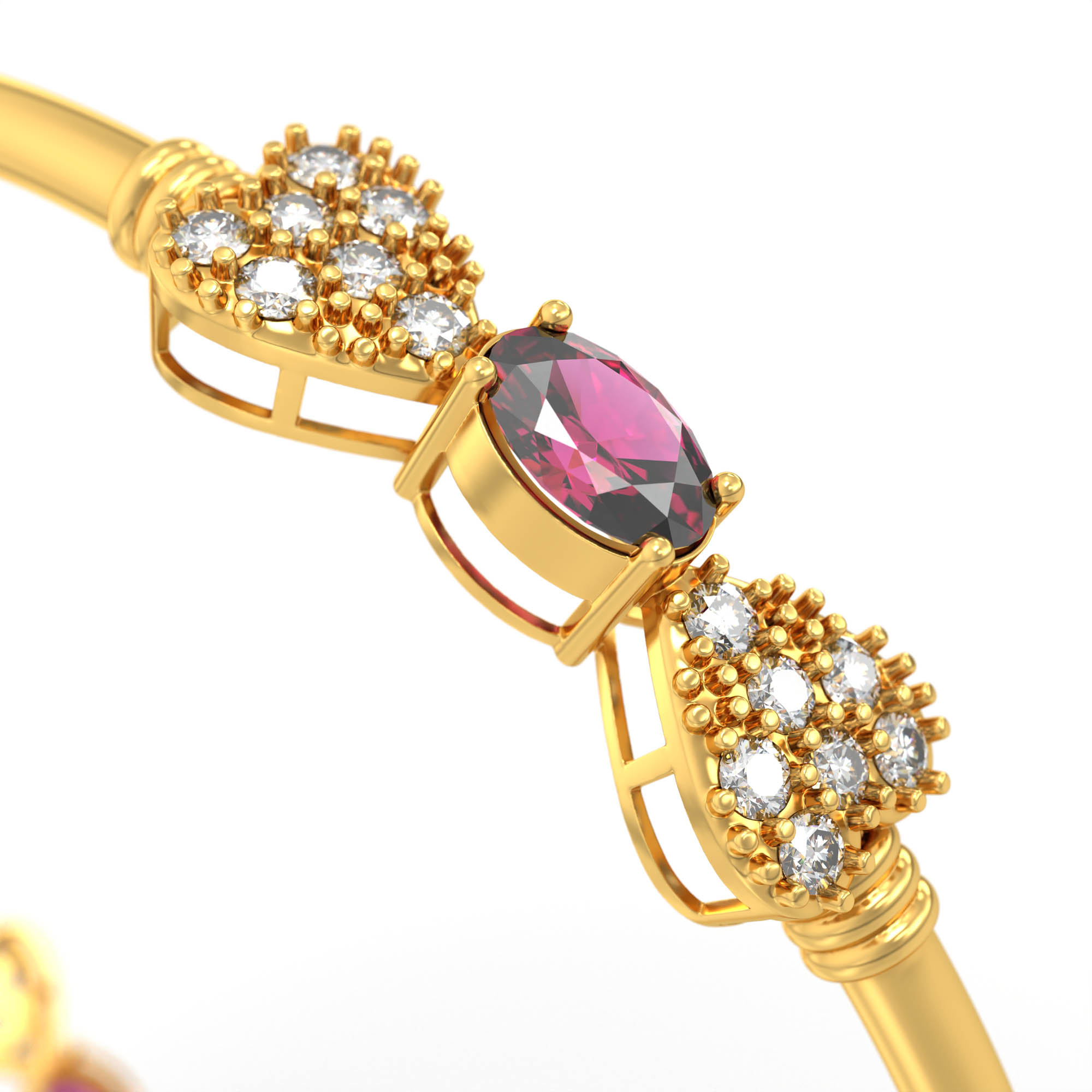 Lab-Grown Diamond and Ruby Bangle in 22K Yellow Gold – 1.4 Ct Diamonds, 12 g (Design K1-9) thumbnail