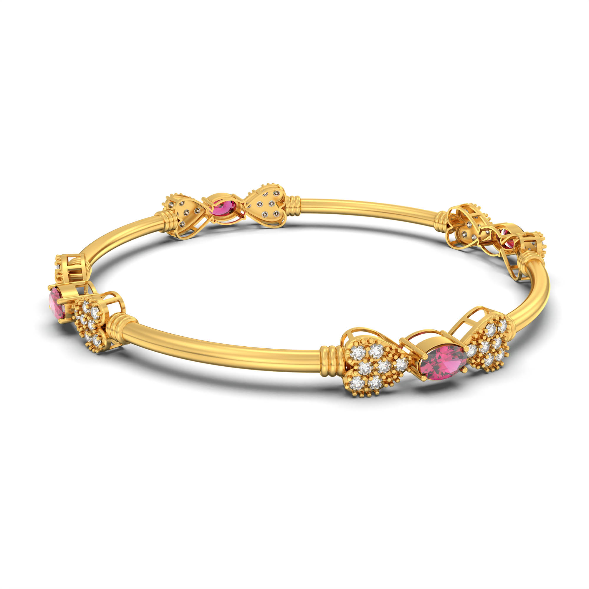 Lab-Grown Diamond and Ruby Bangle in 22K Yellow Gold – 1.4 Ct Diamonds, 12 g (Design K1-9) thumbnail