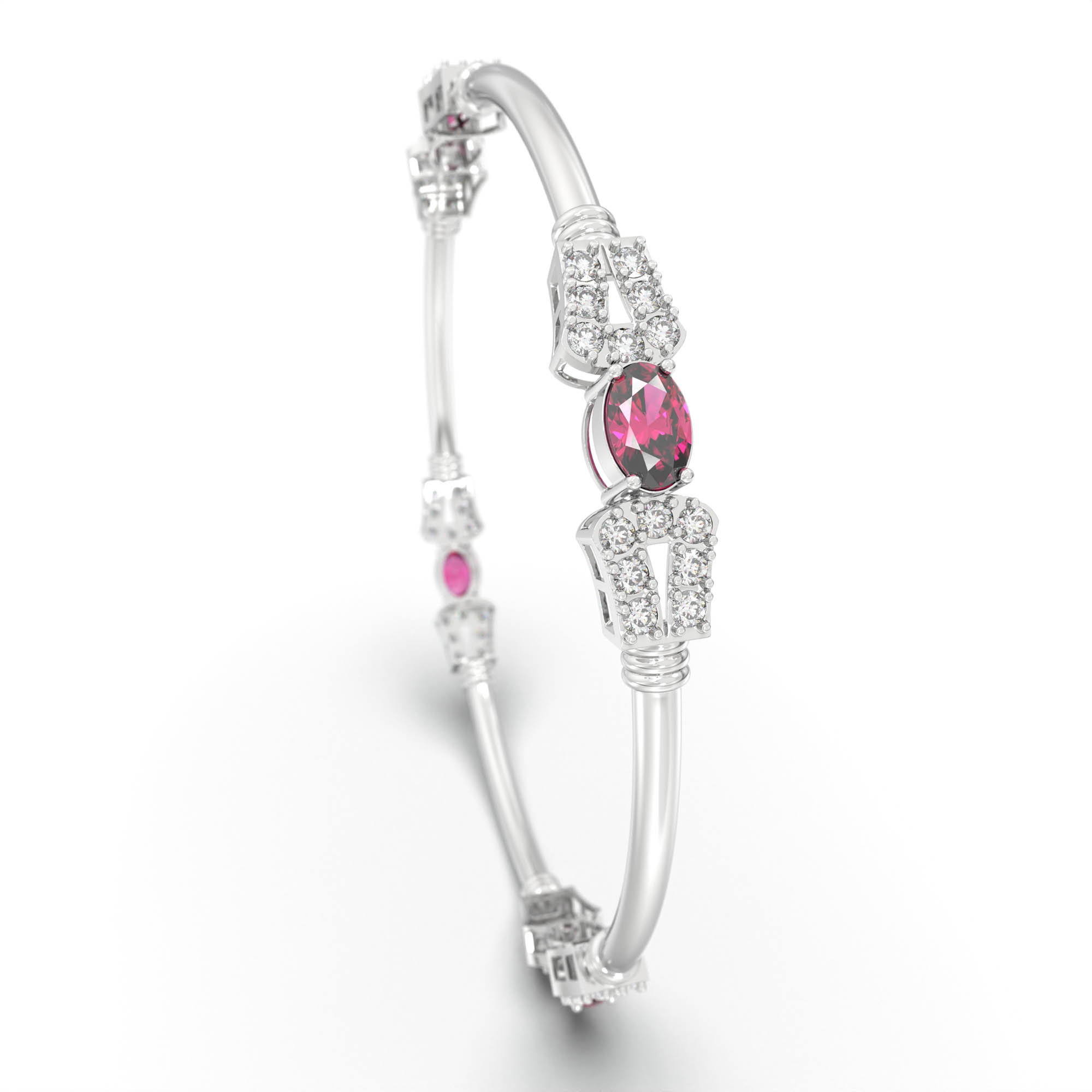 Lab-Grown Diamond and Ruby Bangle in 18K White Gold – 1.4 Ct Diamonds, 12 g (Design K1-10) thumbnail