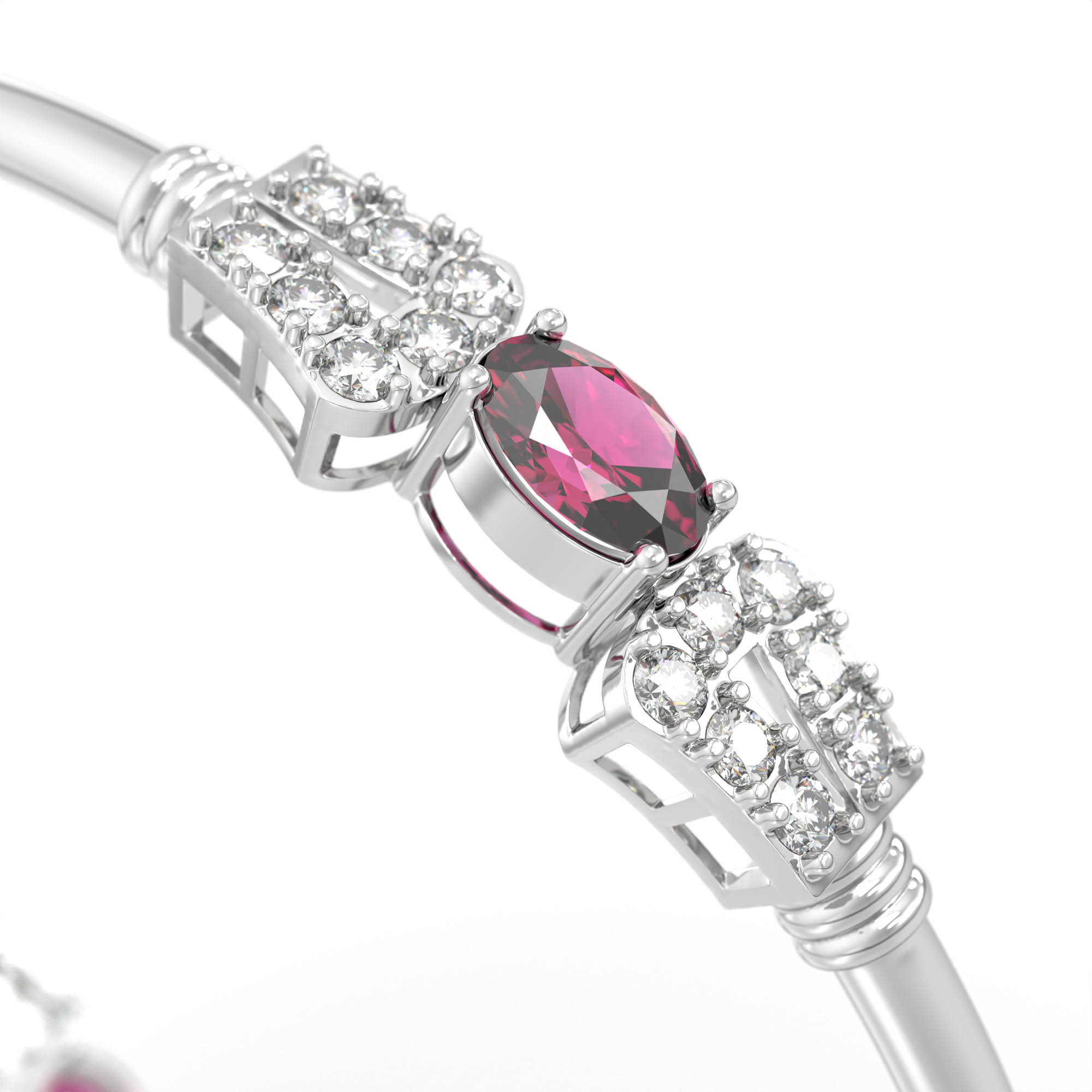 Lab-Grown Diamond and Ruby Bangle in 18K White Gold – 1.4 Ct Diamonds, 12 g (Design K1-10) thumbnail