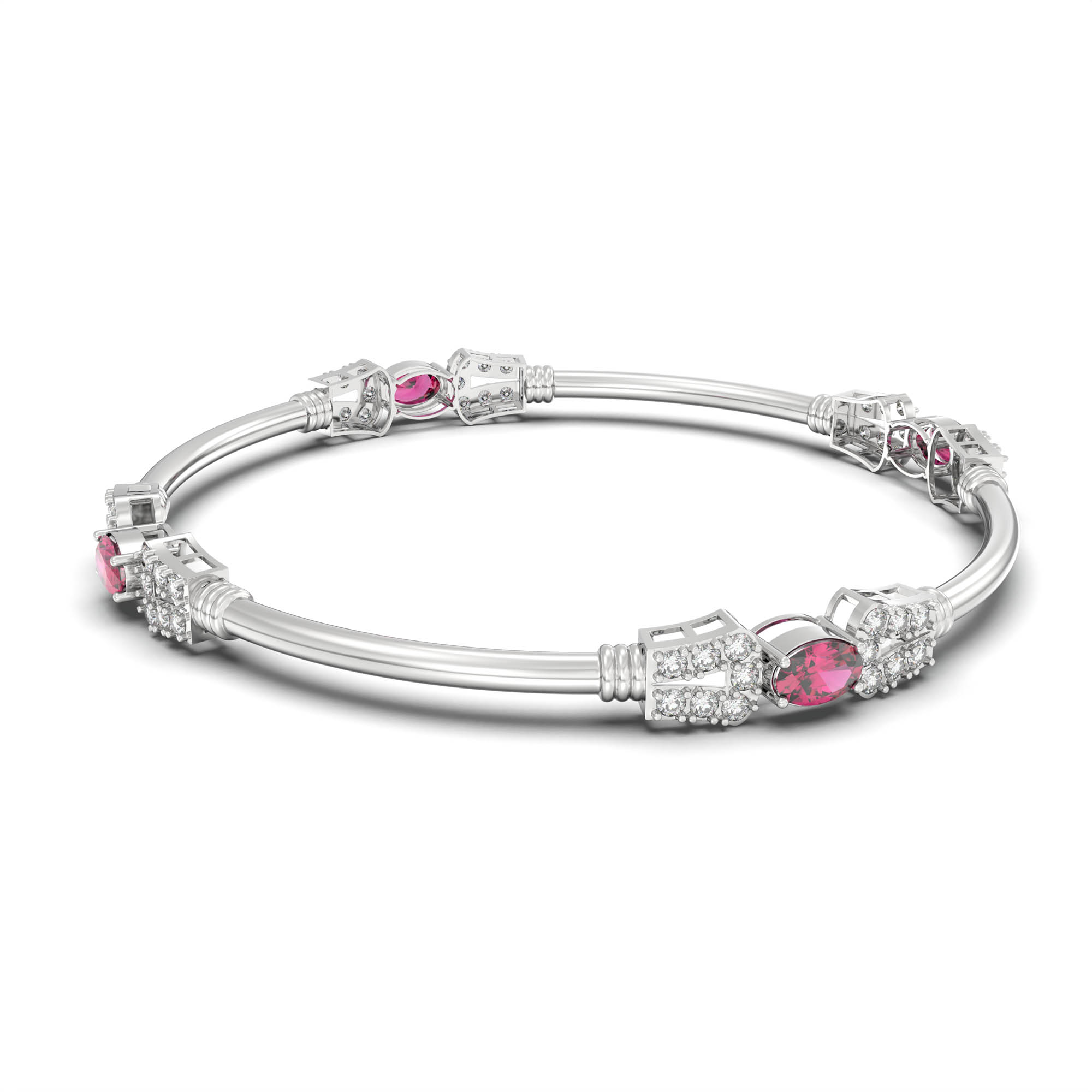 Lab-Grown Diamond and Ruby Bangle in 18K White Gold – 1.4 Ct Diamonds, 12 g (Design K1-10) thumbnail