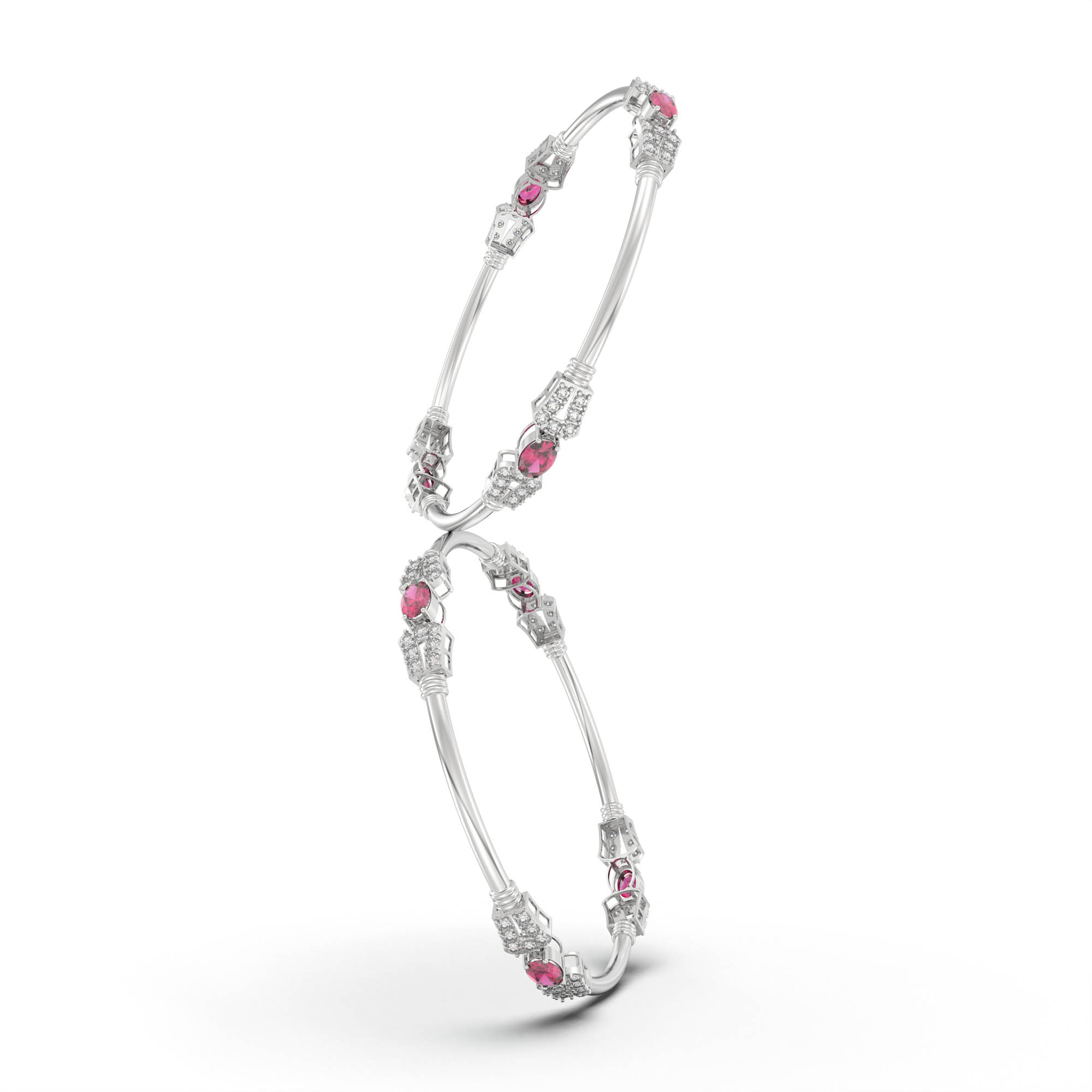 Lab-Grown Diamond and Ruby Bangle in 18K White Gold – 1.4 Ct Diamonds, 12 g (Design K1-10) thumbnail