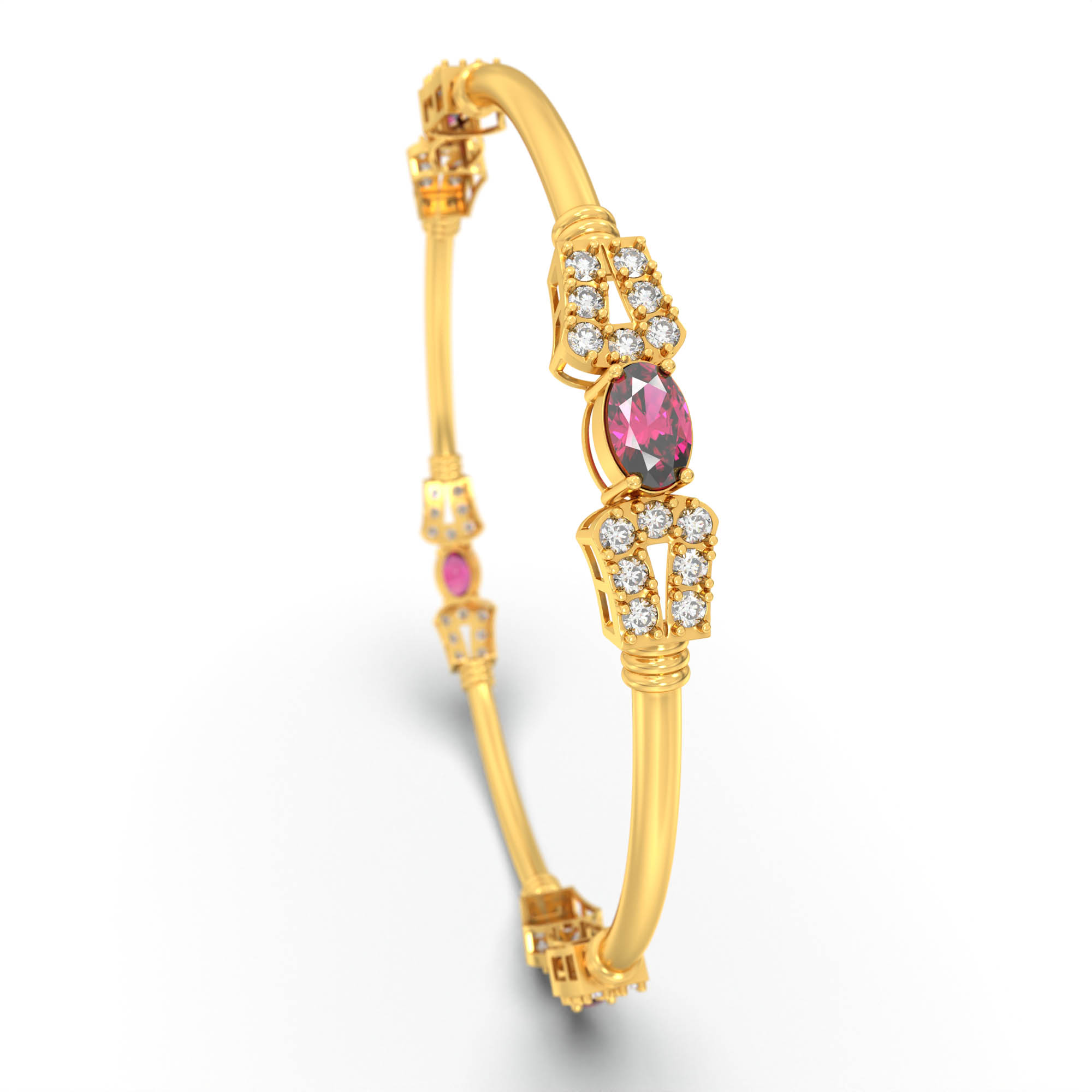 Lab-Grown Diamond and Ruby Bangle in 22K Yellow Gold – 1.4 Ct Diamonds, 12 g (Design K1-10) thumbnail