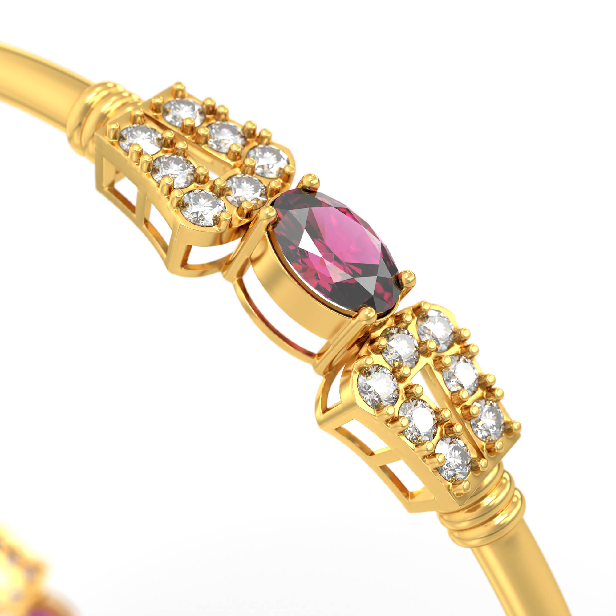 Lab-Grown Diamond and Ruby Bangle in 22K Yellow Gold – 1.4 Ct Diamonds, 12 g (Design K1-10) thumbnail