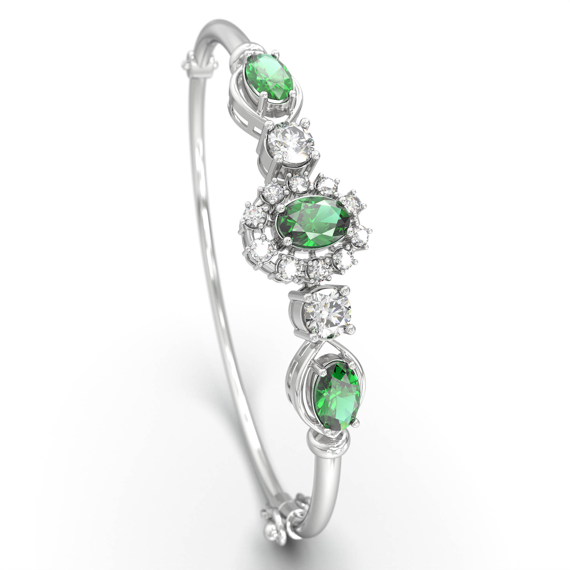 Lab-Grown Diamond and Emerald Bracelet for Women in 18K White Gold – 0.75 Ct Diamonds thumbnail