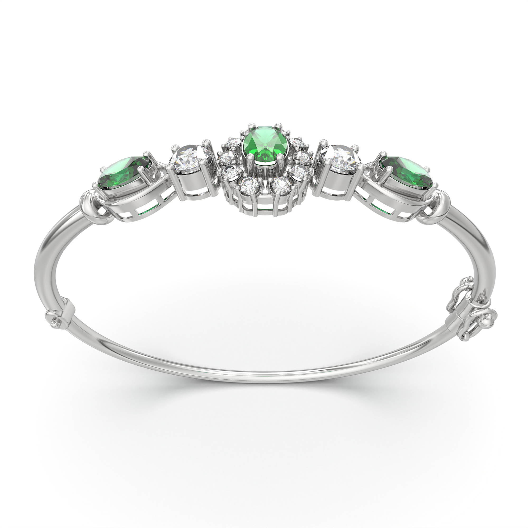 Lab-Grown Diamond and Emerald Bracelet for Women in 18K White Gold – 0.75 Ct Diamonds thumbnail