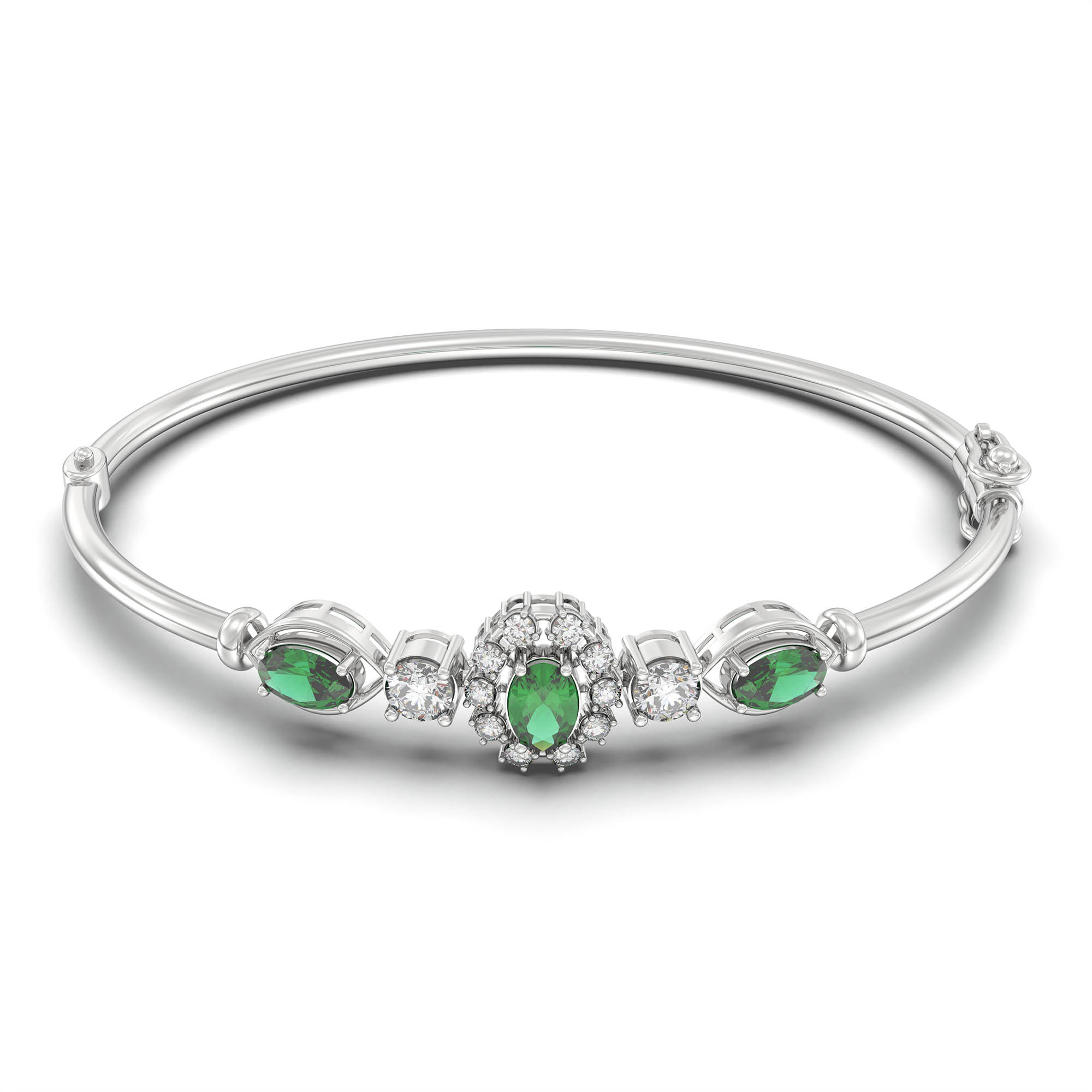 Lab-Grown Diamond and Emerald Bracelet for Women in 18K White Gold – 0.75 Ct Diamonds thumbnail