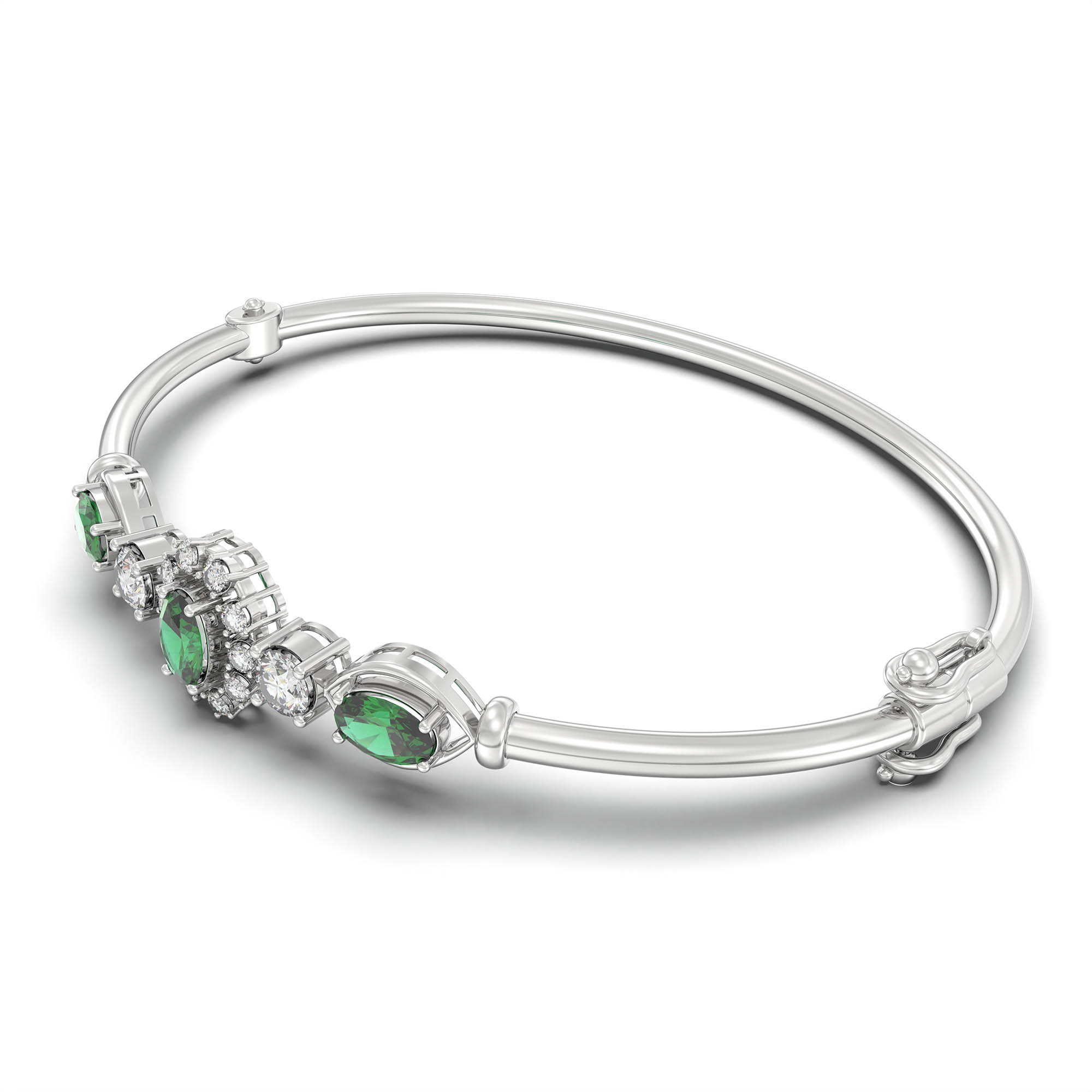 Lab-Grown Diamond and Emerald Bracelet for Women in 18K White Gold – 0.75 Ct Diamonds thumbnail