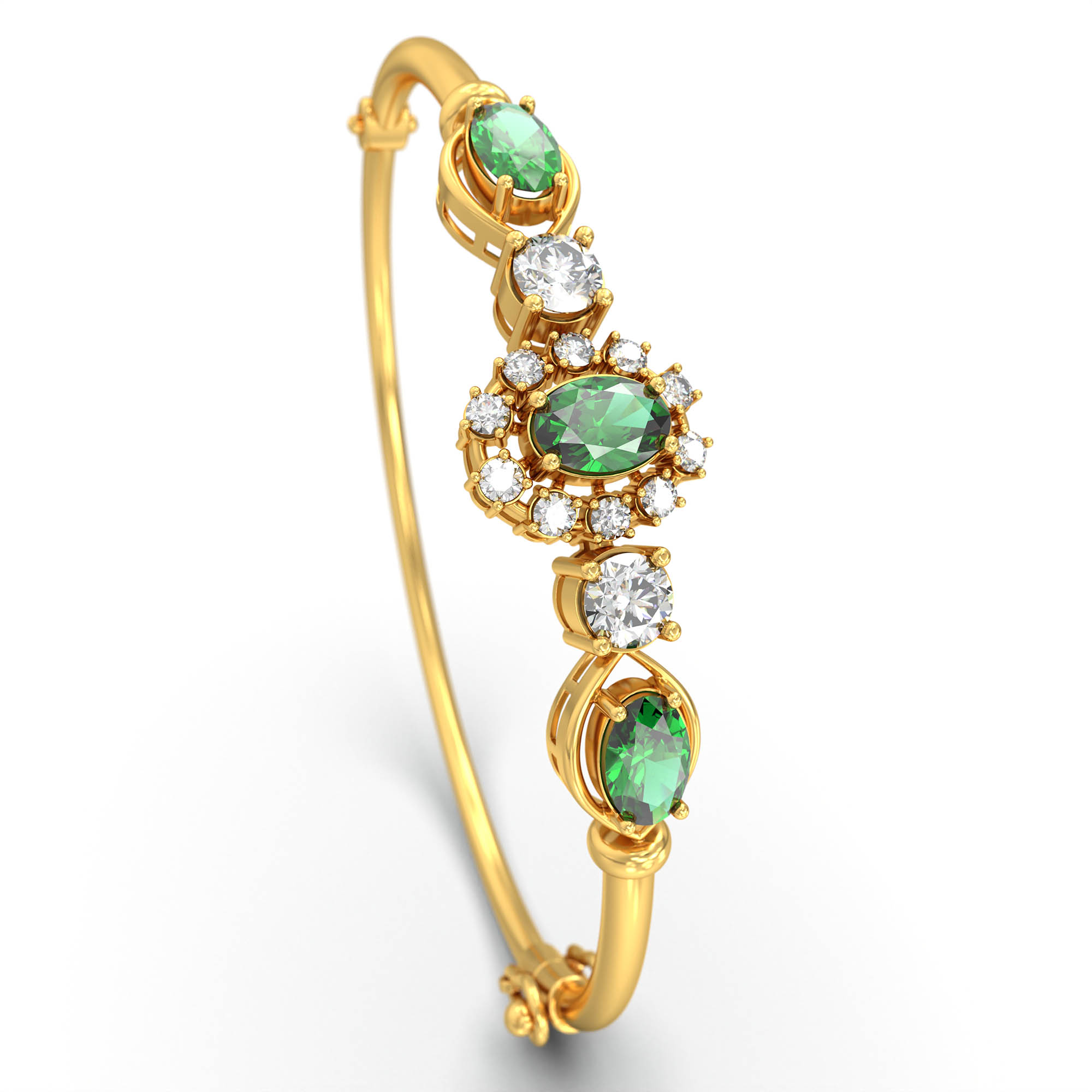 Lab-Grown Diamond and Emerald Bracelet for Women in 22K Yellow Gold – 0.75 Ct Diamonds thumbnail