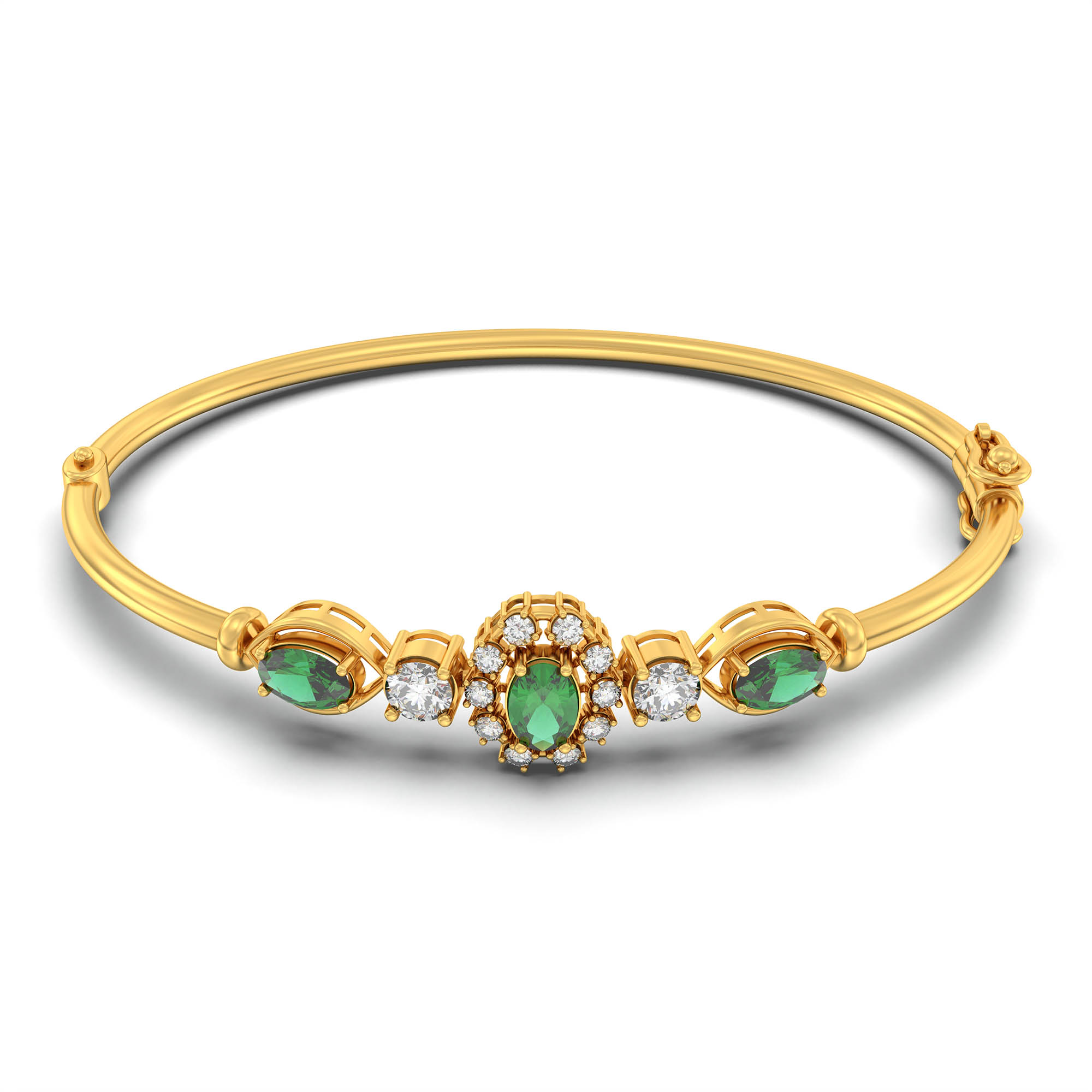 Lab-Grown Diamond and Emerald Bracelet for Women in 22K Yellow Gold – 0.75 Ct Diamonds thumbnail