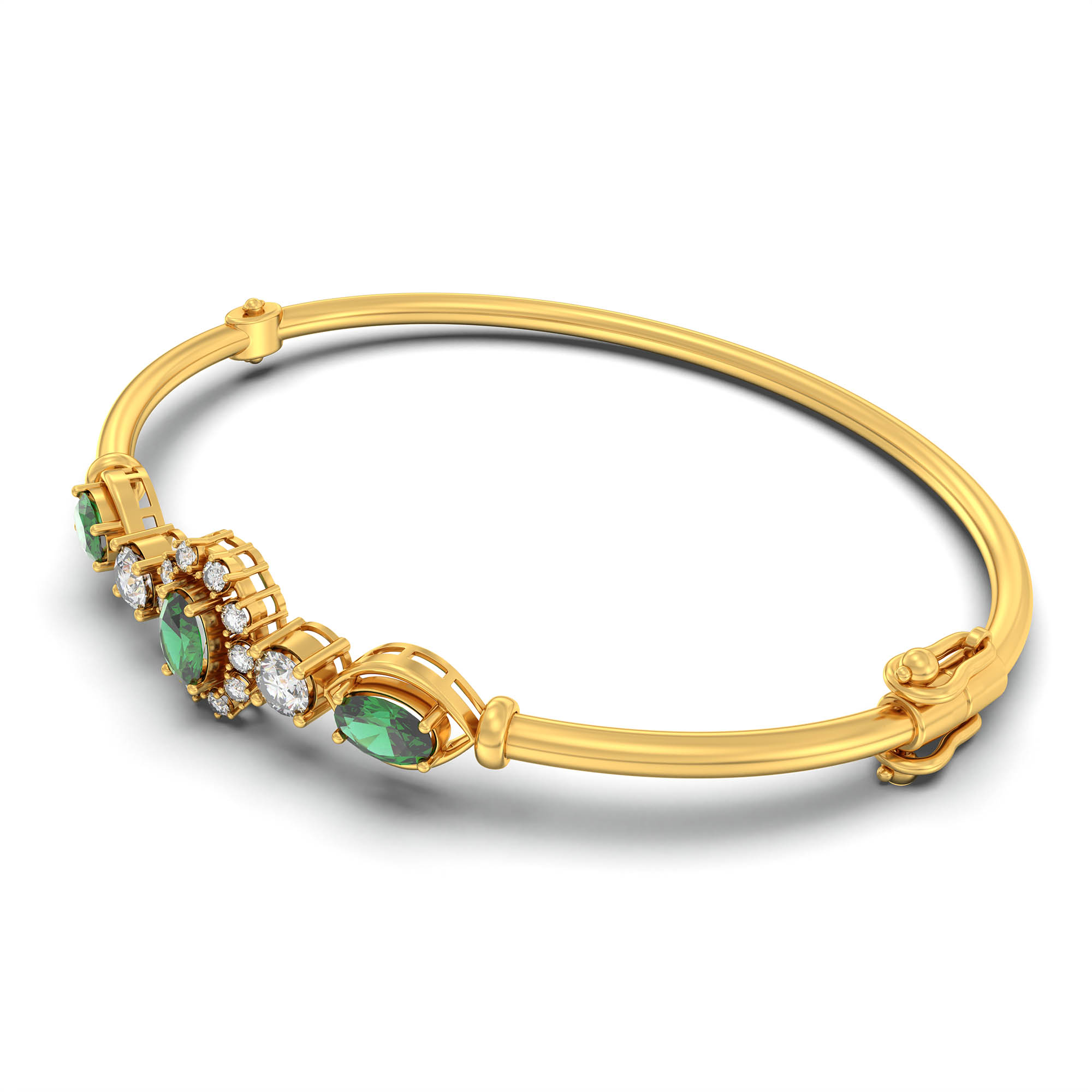 Lab-Grown Diamond and Emerald Bracelet for Women in 22K Yellow Gold – 0.75 Ct Diamonds thumbnail