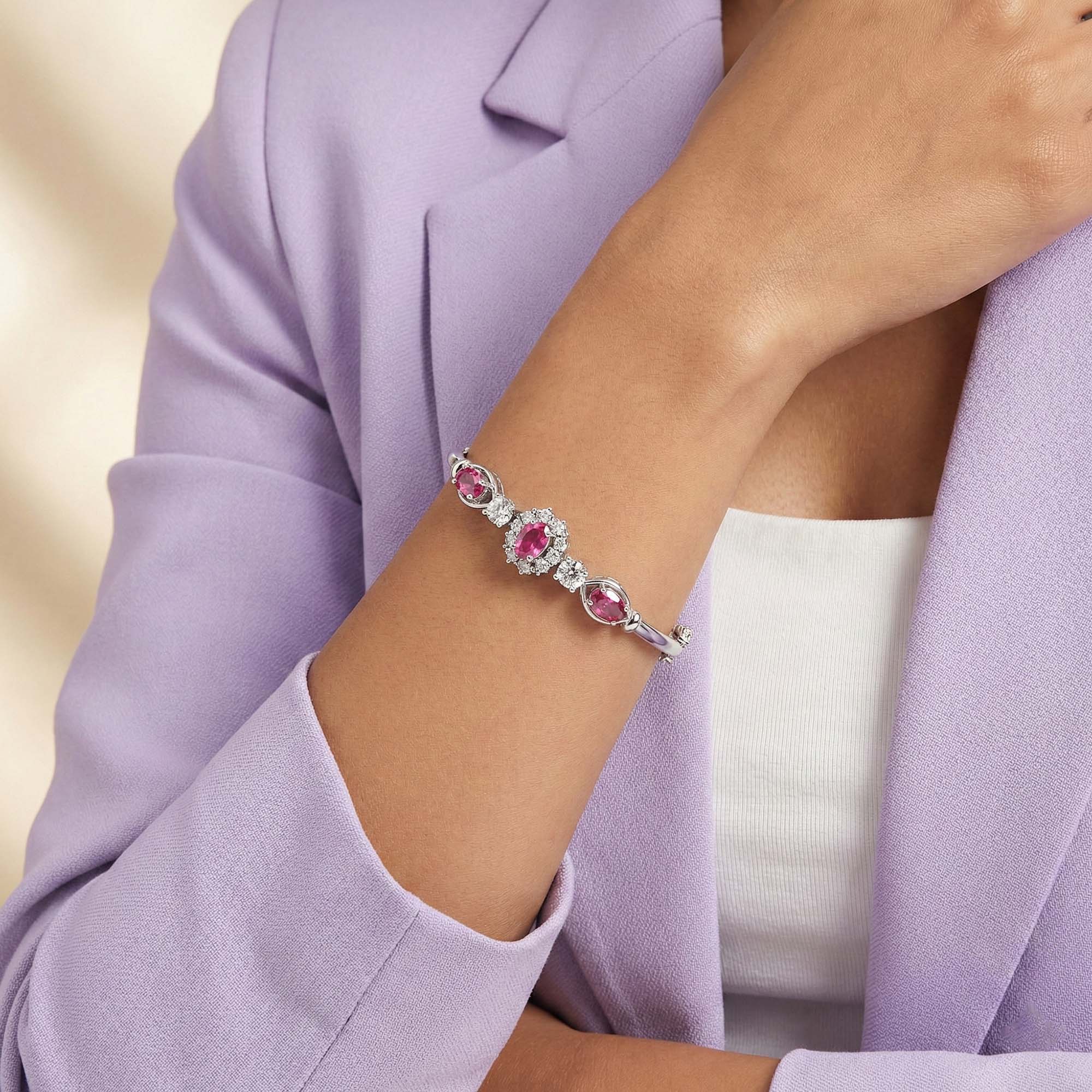 Lab-Grown Diamond and Ruby Bracelet for Women in 18K White Gold – 0.75 Ct Diamonds thumbnail