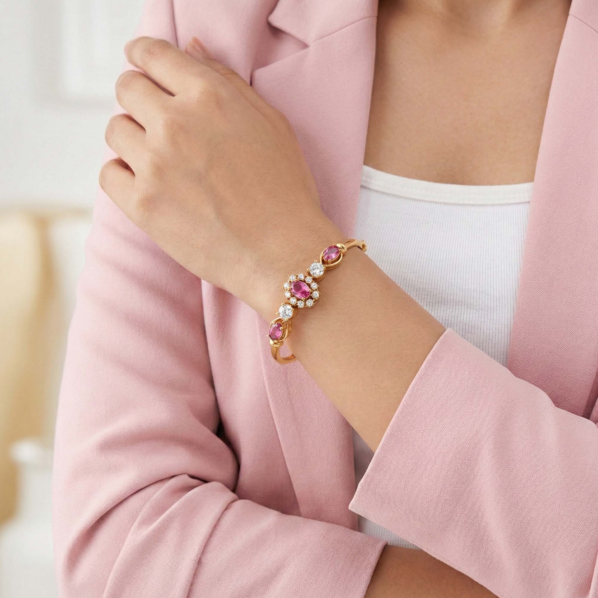 Lab-Grown Diamond and Ruby Bracelet for Women in 22K Yellow Gold – 0.75 Ct Diamonds thumbnail