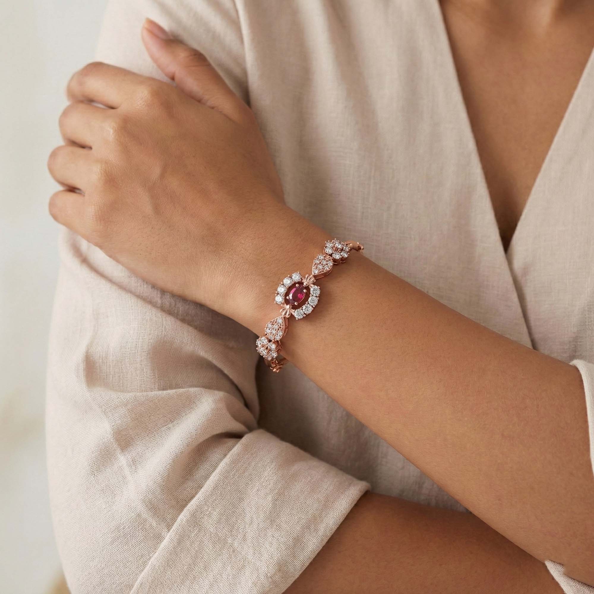 Lab-Grown Diamond and Ruby Bracelet for Women in 18K Rose Gold – 1.01 Ct Diamonds thumbnail