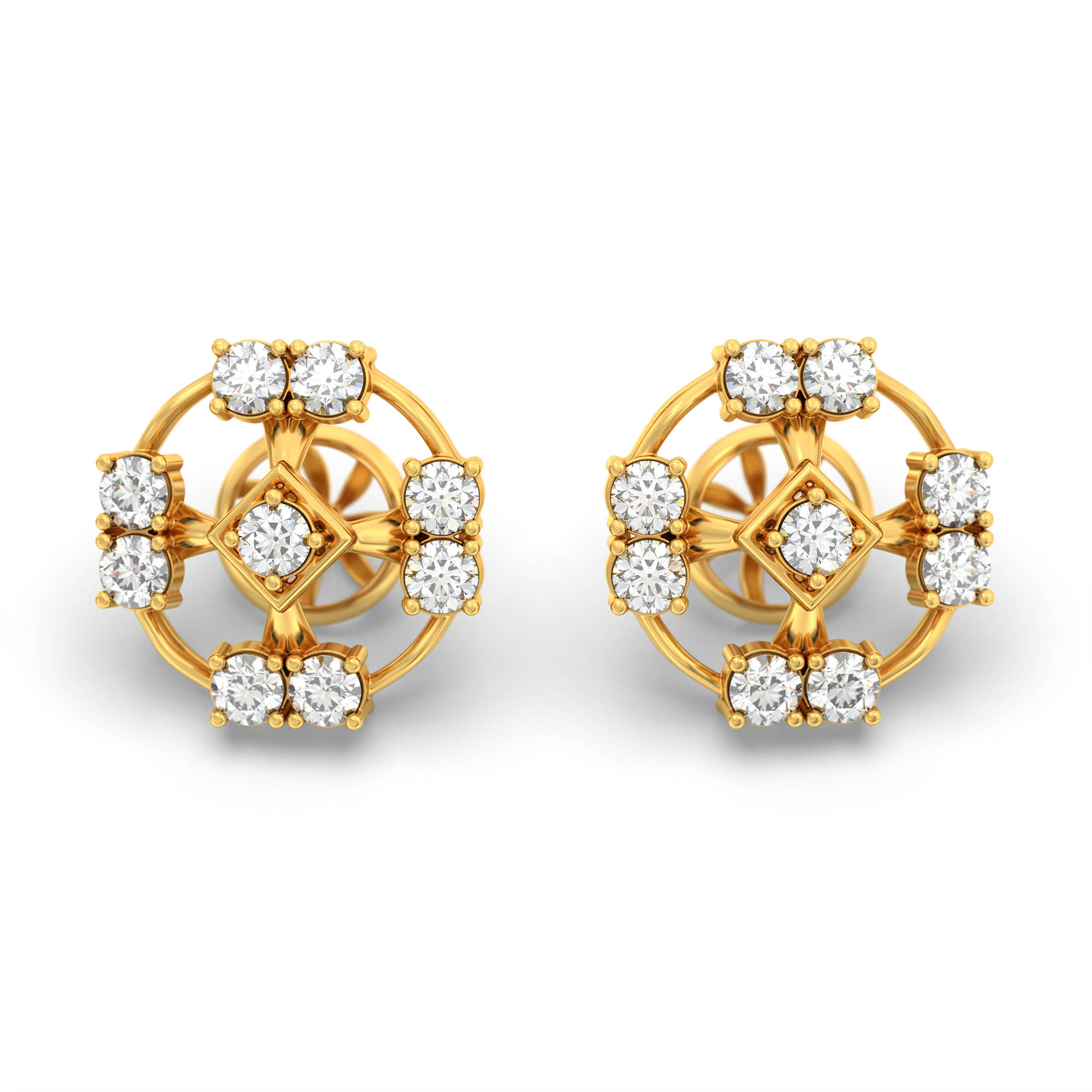 Lab-Grown Diamond Stud Earrings (Tops) in 22K Yellow Gold – 0.72 Ct, 9 Diamonds, 4 g (Design K1-1) thumbnail