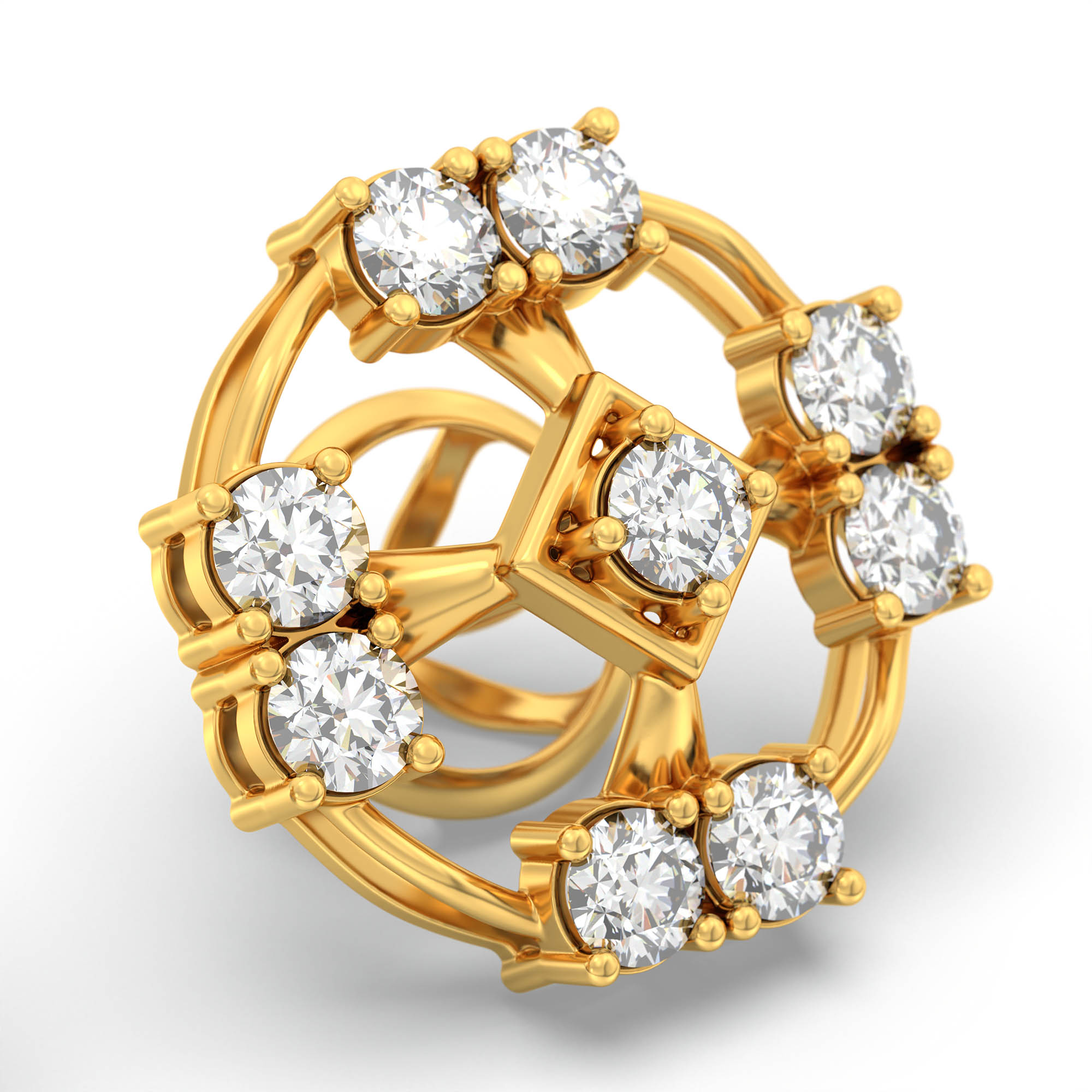 Lab-Grown Diamond Stud Earrings (Tops) in 22K Yellow Gold – 0.72 Ct, 9 Diamonds, 4 g (Design K1-1) thumbnail