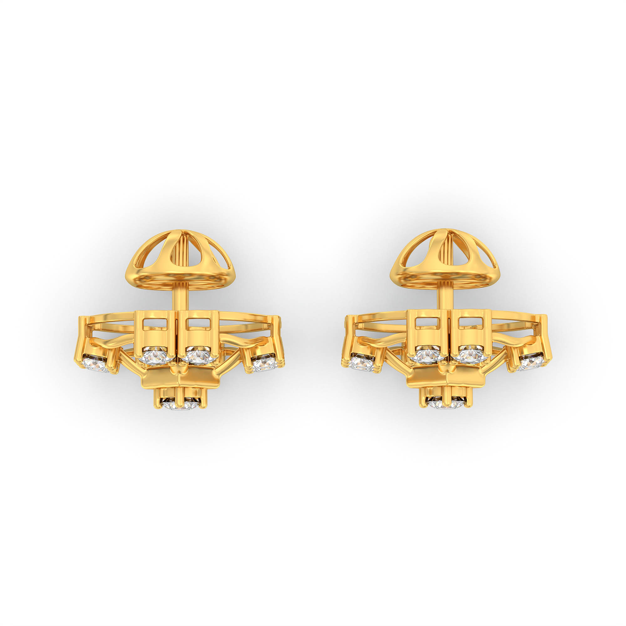 Lab-Grown Diamond Stud Earrings (Tops) in 22K Yellow Gold – 0.72 Ct, 9 Diamonds, 4 g (Design K1-1) thumbnail