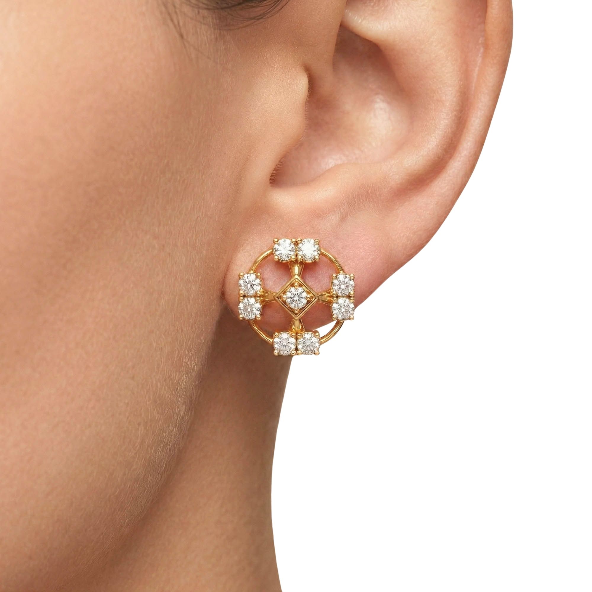 Lab-Grown Diamond Stud Earrings (Tops) in 22K Yellow Gold – 0.72 Ct, 9 Diamonds, 4 g (Design K1-1) thumbnail