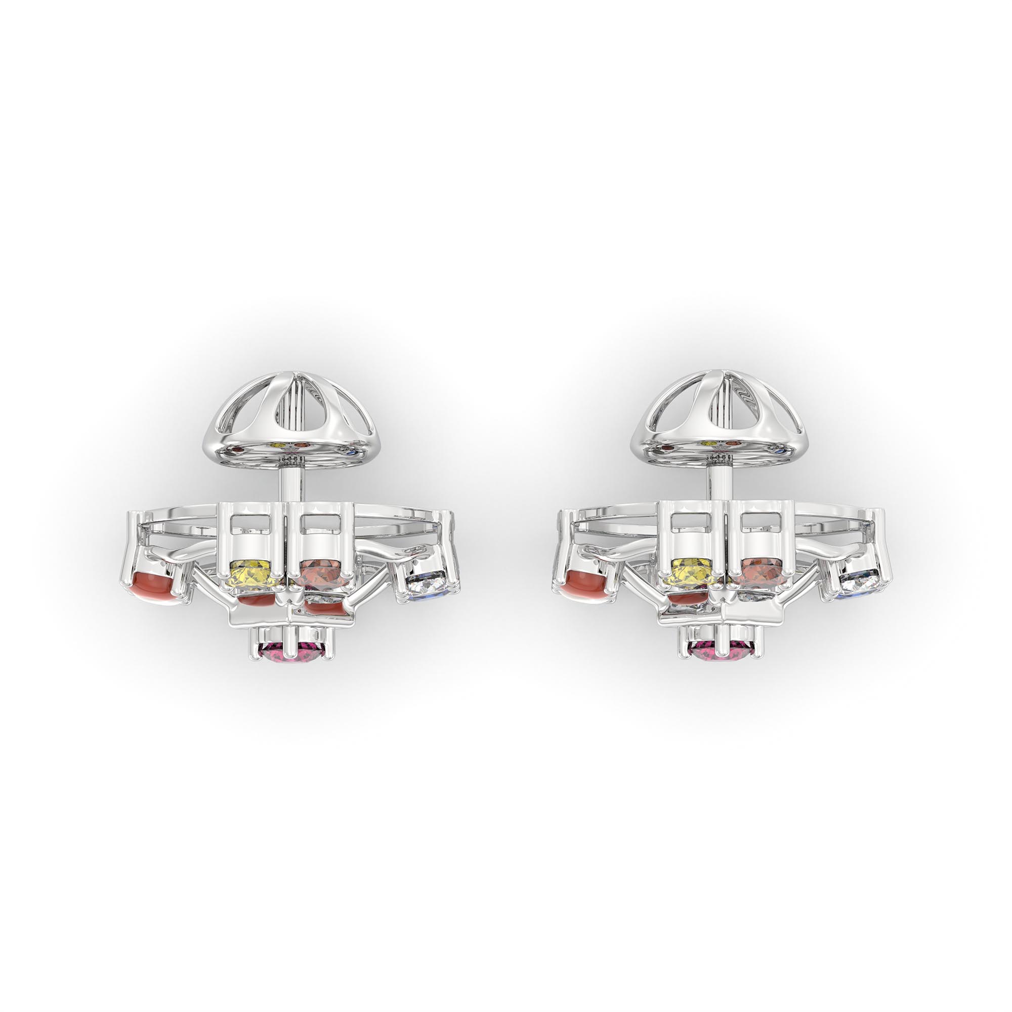 Navratna (Navaratna) Stud Earrings in 18K White Gold – 2.8 mm stones, 4 g (Design K1-1) thumbnail